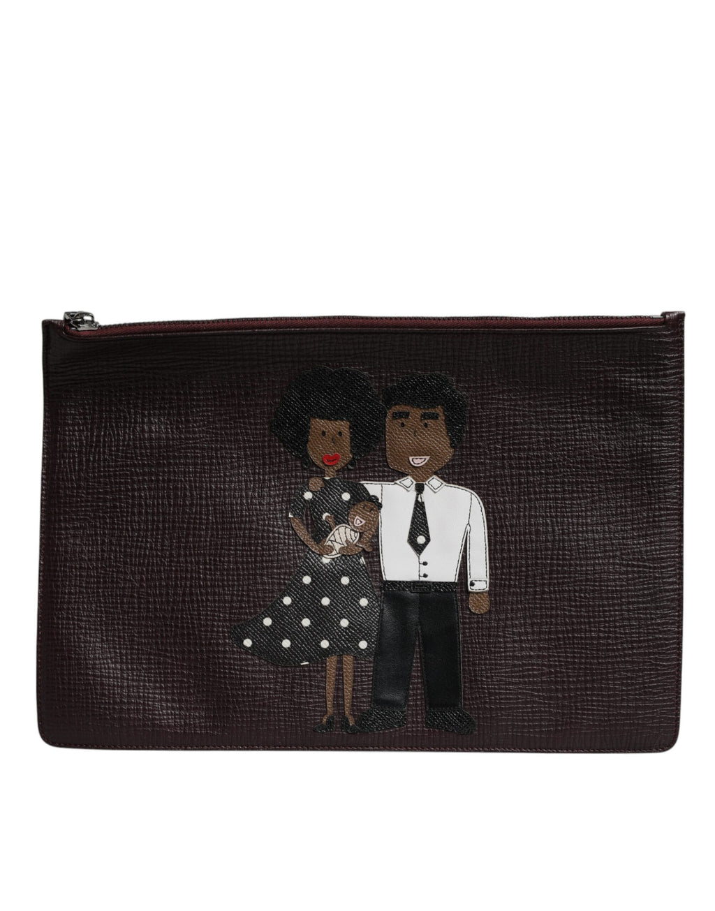 Dolce &amp; Gabbana – Braune Leder-Clutch-Tasche #DGFAMILY mit Verzierung für Herren