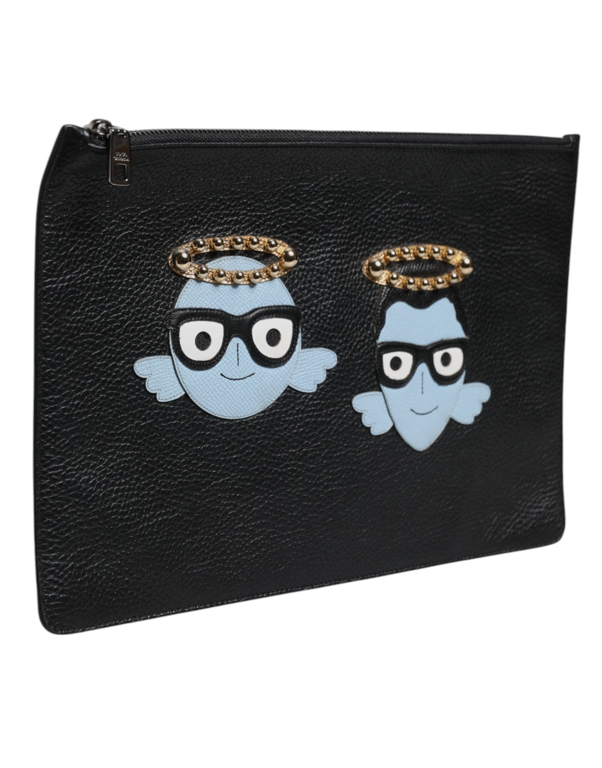 Dolce &amp; Gabbana Schwarze Ledertasche #DGFAMILY mit Verzierung für Herren mit Reißverschluss