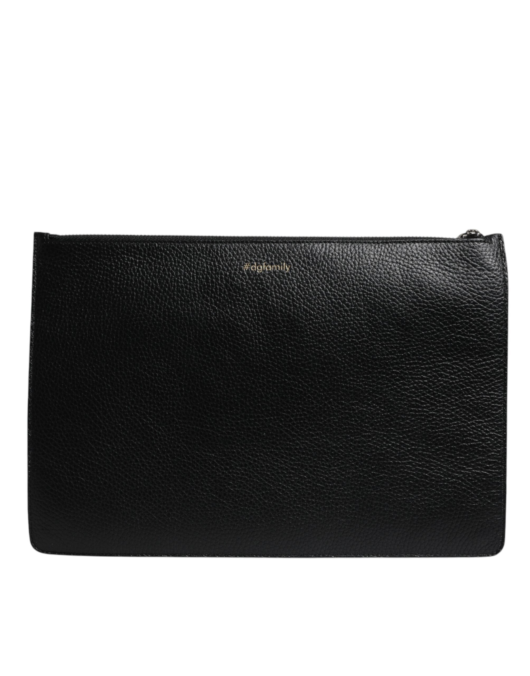 Dolce &amp; Gabbana Schwarze Ledertasche #DGFAMILY mit Verzierung für Herren mit Reißverschluss