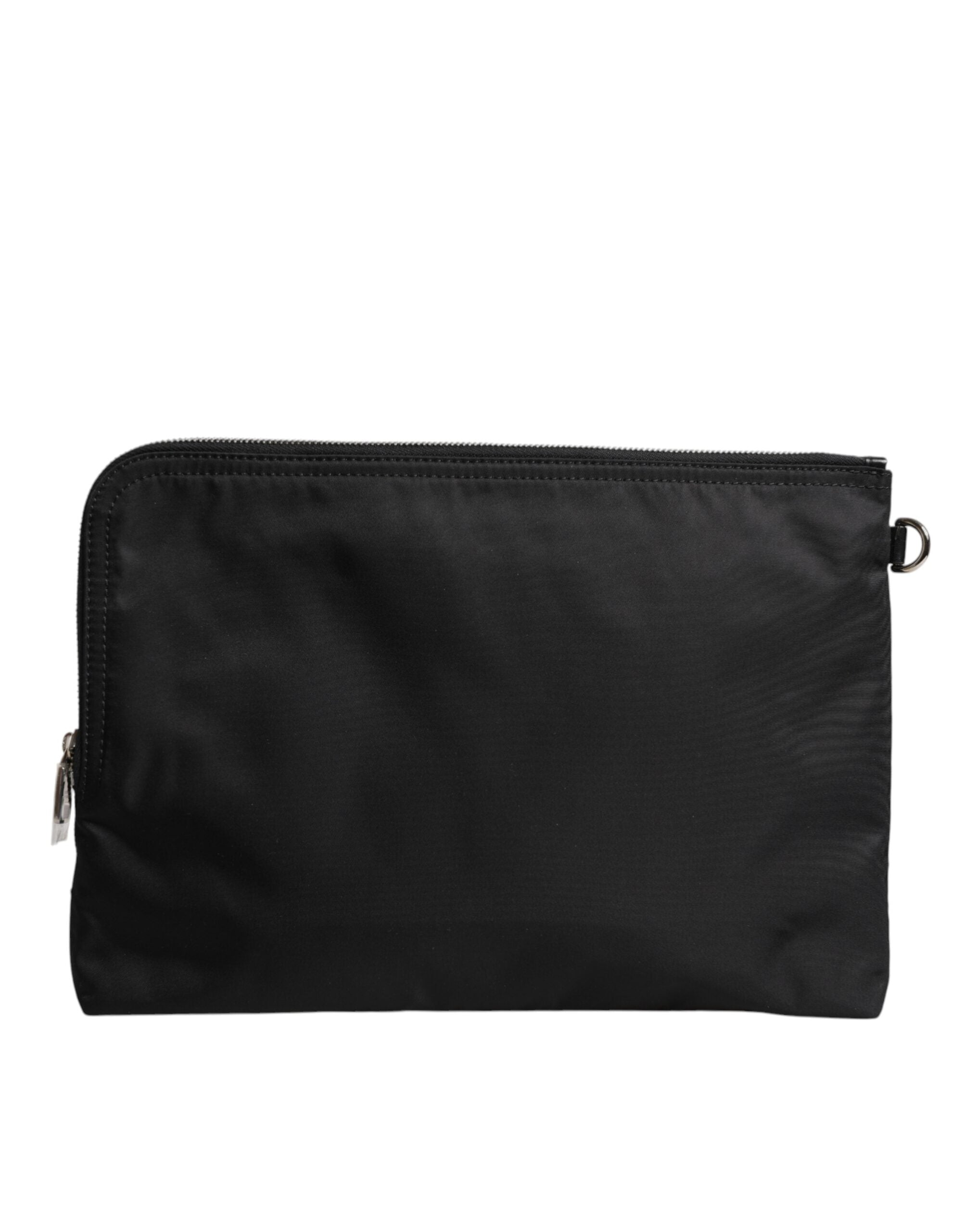 Dolce &amp; Gabbana Schwarze Clutch aus Nylon mit DG Milano-Print