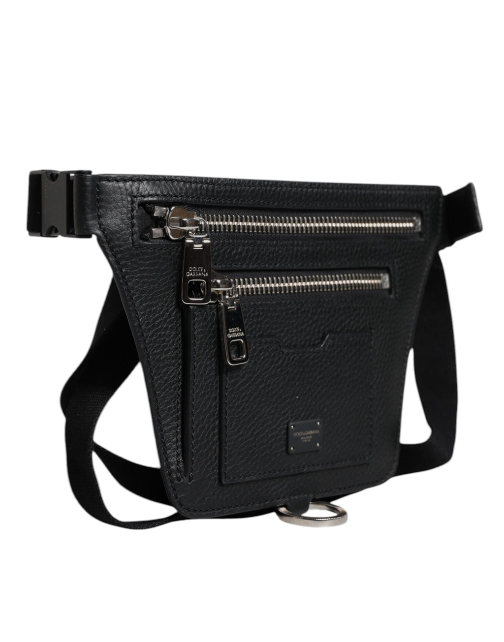 Dolce &amp; Gabbana Gürteltasche aus schwarzem Kalbsleder mit Logo-Plakette
