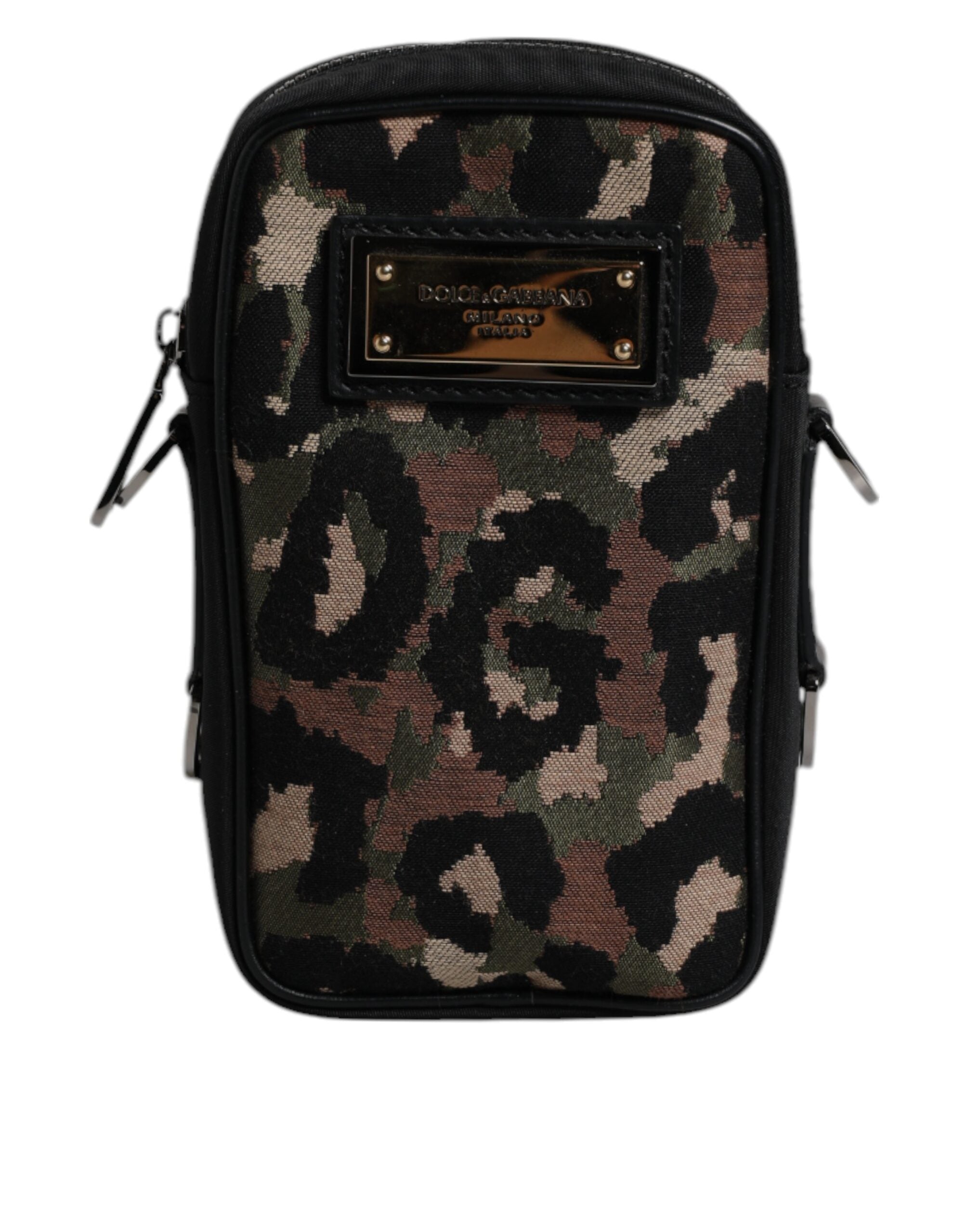 Dolce &amp; Gabbana – Mehrfarbige Umhängetasche aus Jacquard mit Leopardenmuster und Logo-Schild