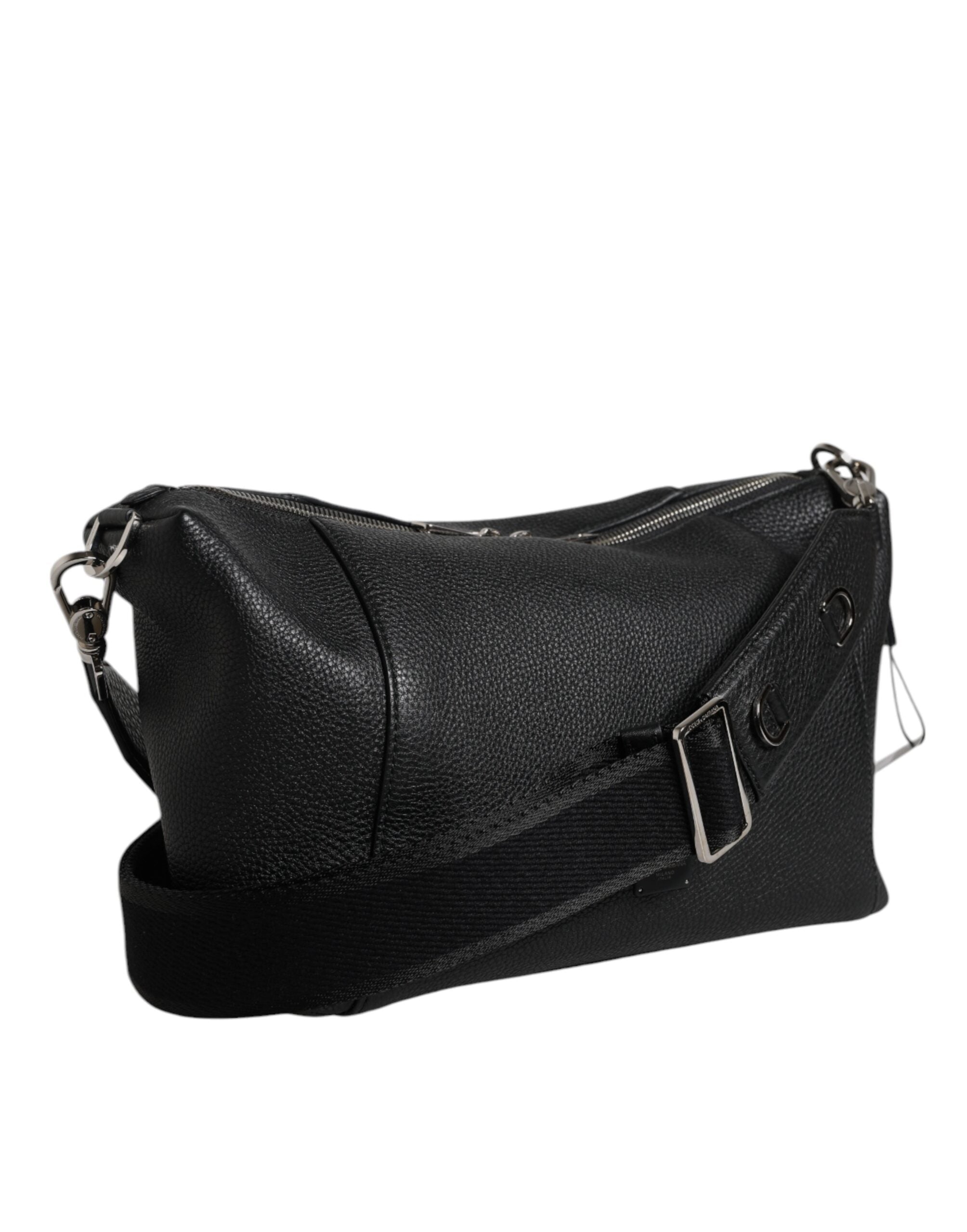 Dolce &amp; Gabbana – Schulter-Umhängetasche aus schwarzem Leder mit Logo-Schild