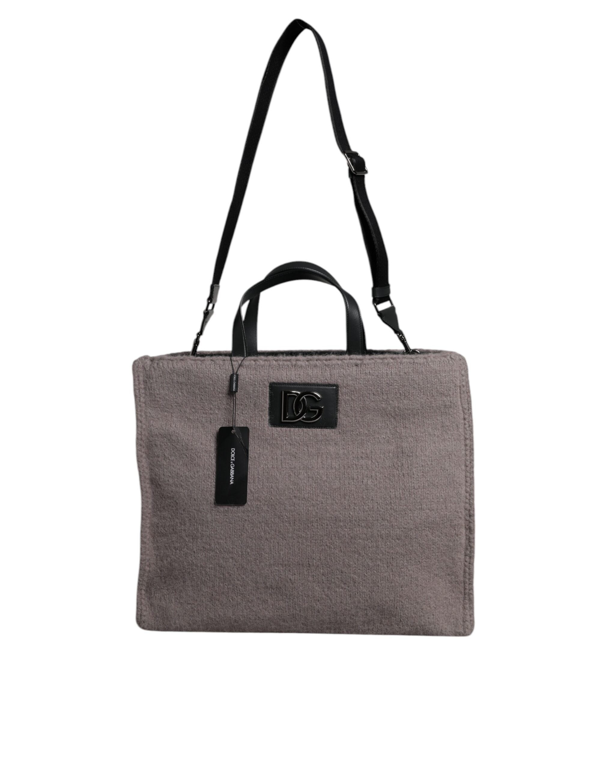 Dolce &amp; Gabbana – Tote-Umhängetasche aus Alpakawolle mit Logo-Plakette in Grau