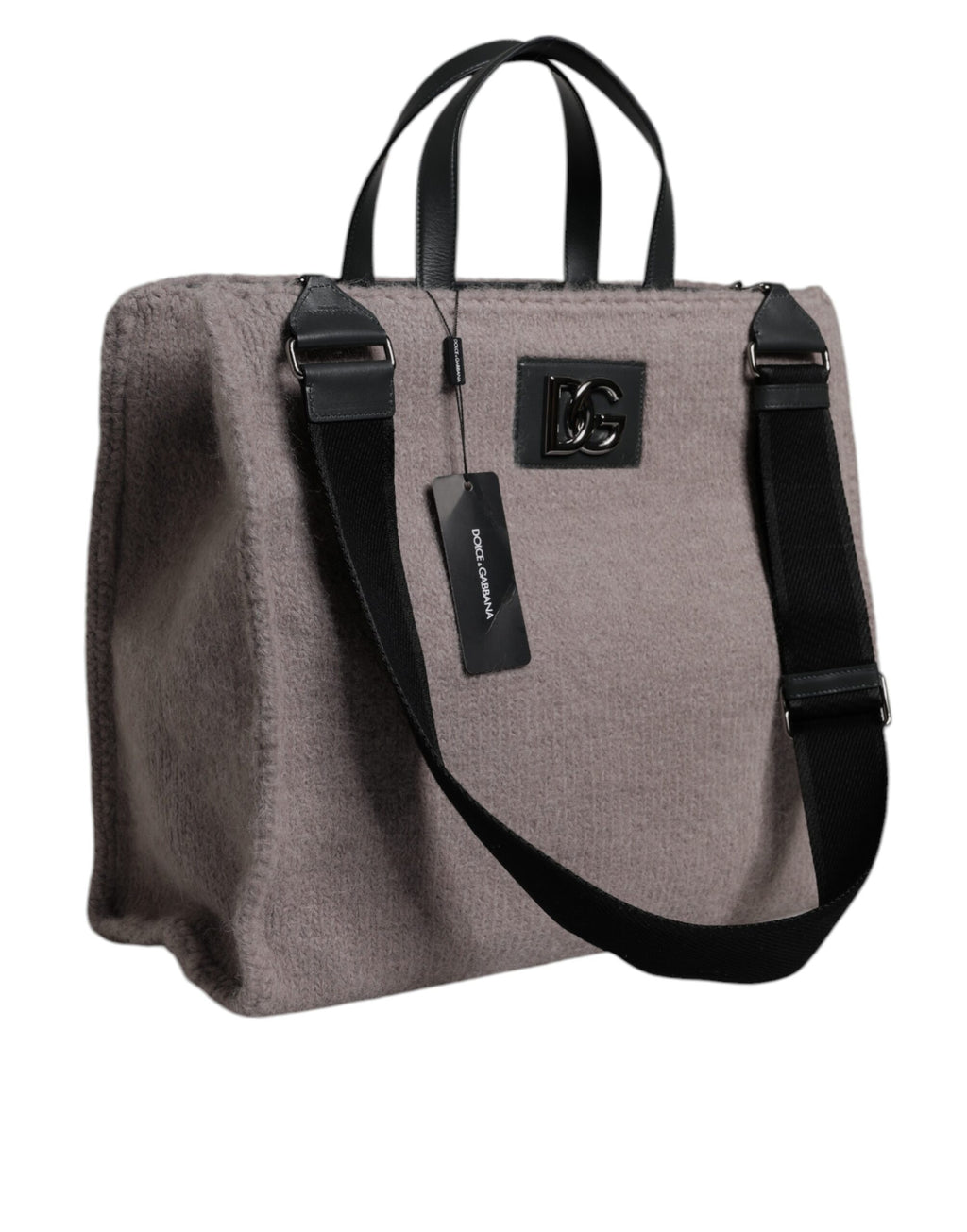 Dolce &amp; Gabbana – Tote-Umhängetasche aus Alpakawolle mit Logo-Plakette in Grau