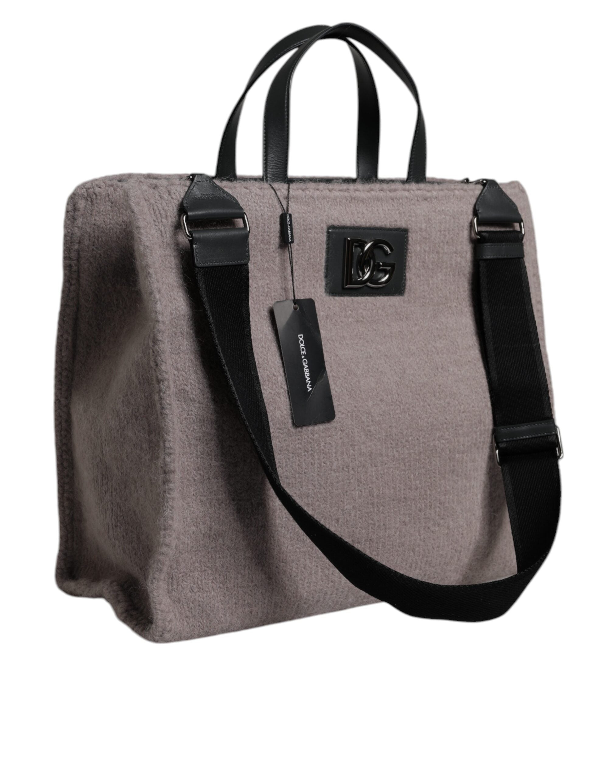 Dolce &amp; Gabbana – Tote-Umhängetasche aus Alpakawolle mit Logo-Plakette in Grau