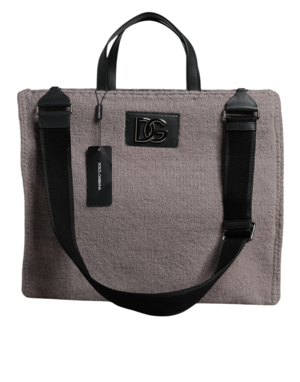 Dolce &amp; Gabbana – Tote-Umhängetasche aus Alpakawolle mit Logo-Plakette in Grau