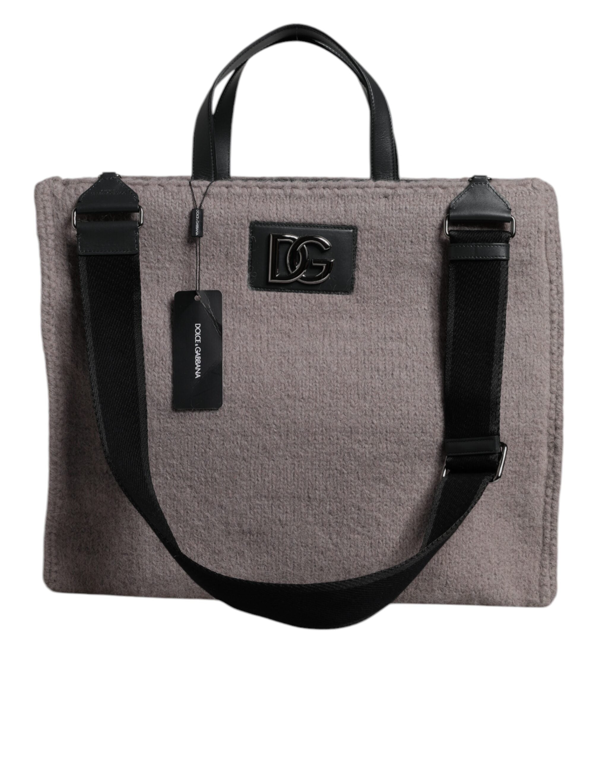Dolce &amp; Gabbana – Tote-Umhängetasche aus Alpakawolle mit Logo-Plakette in Grau