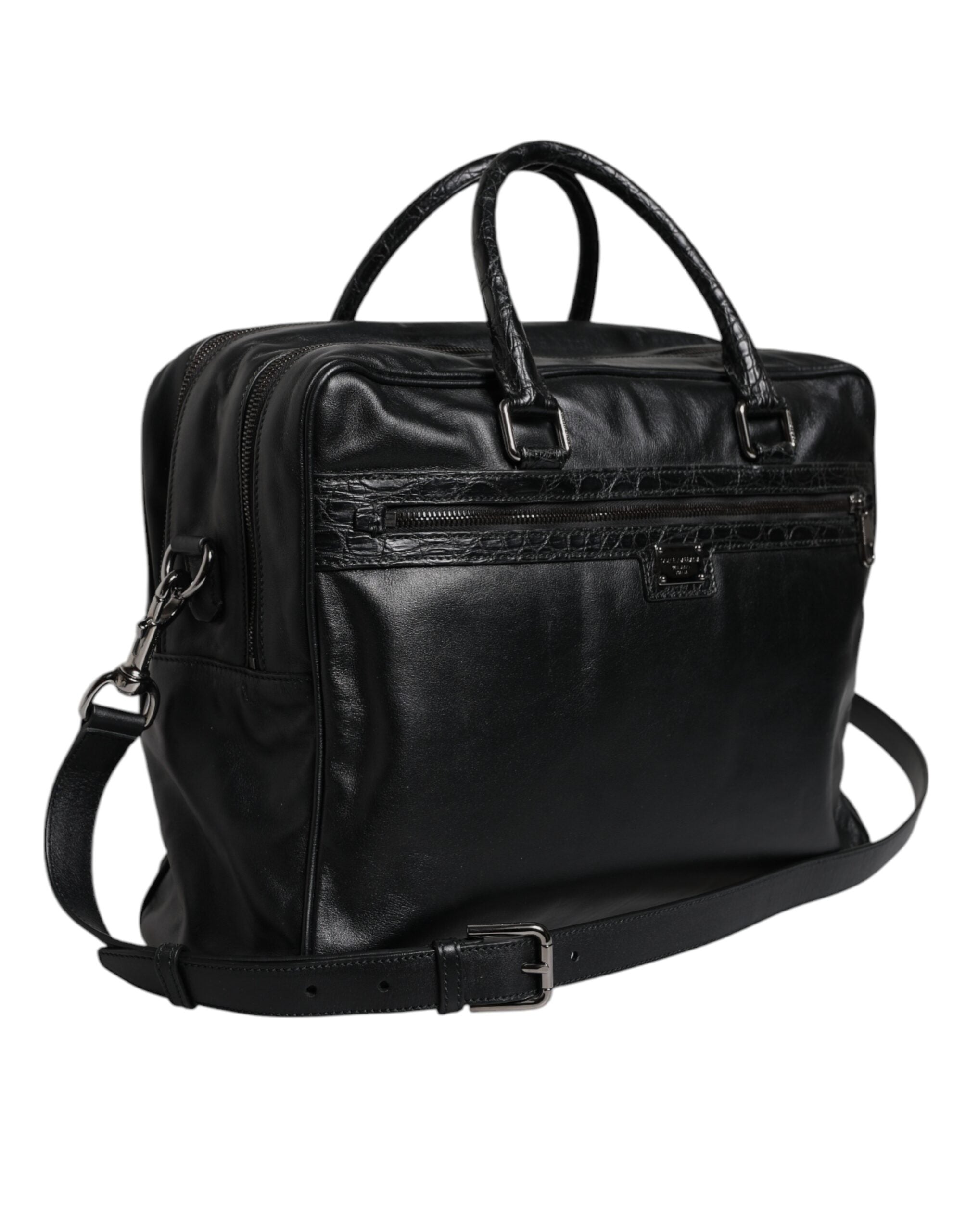 Dolce &amp; Gabbana – Schwarze Messenger-Tasche aus Leder mit Schultergurt