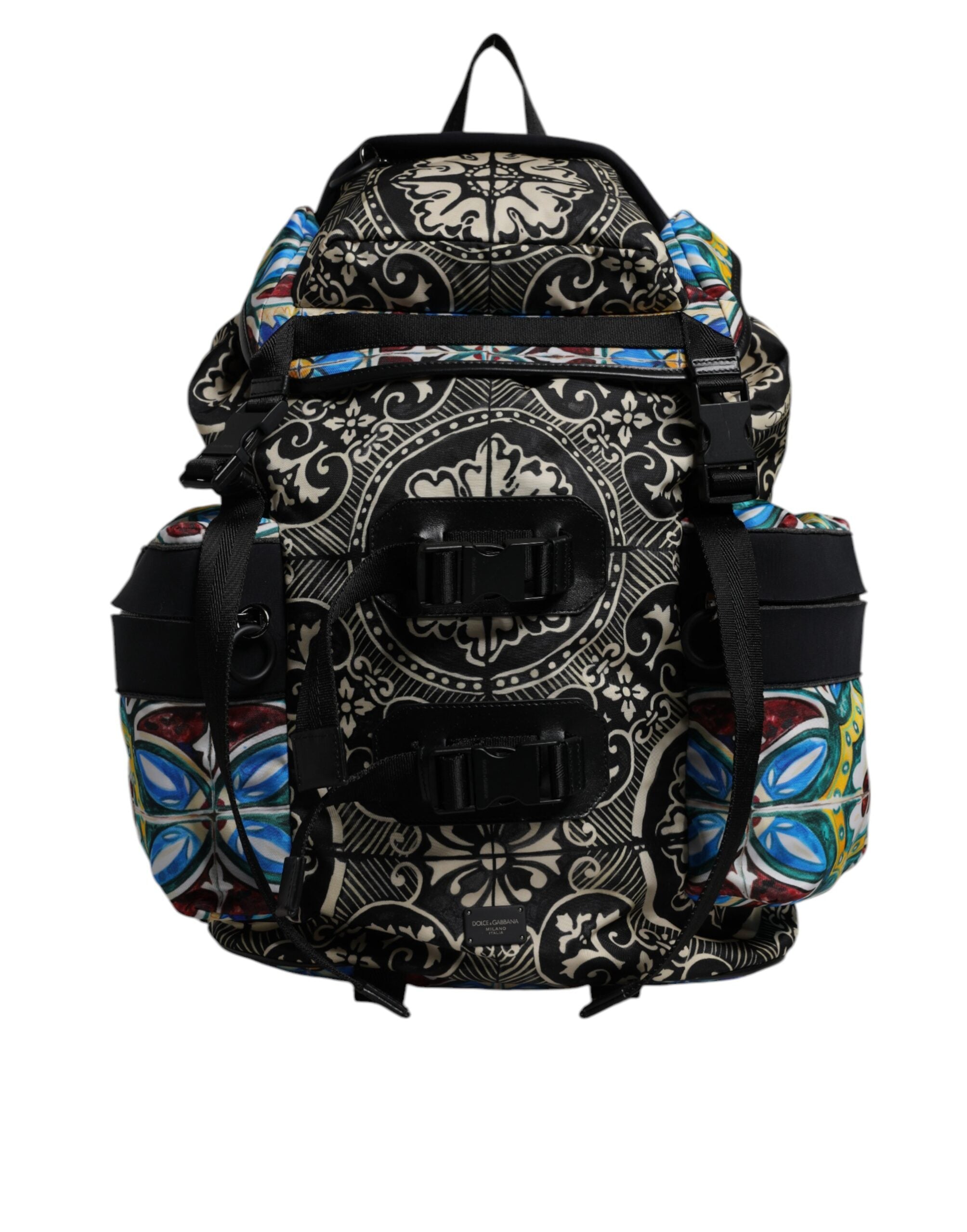 Dolce &amp; Gabbana – Rucksack aus Nylon mit mehrfarbigem Maiolika-Print