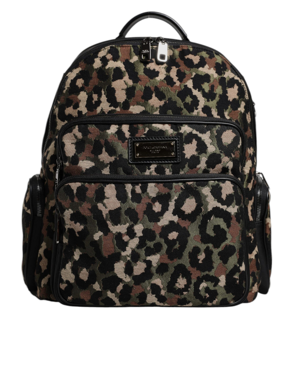 Dolce &amp; Gabbana Mehrfarbiger Rucksack mit DG-Logo-Plakette und Leopardenmuster für Männer