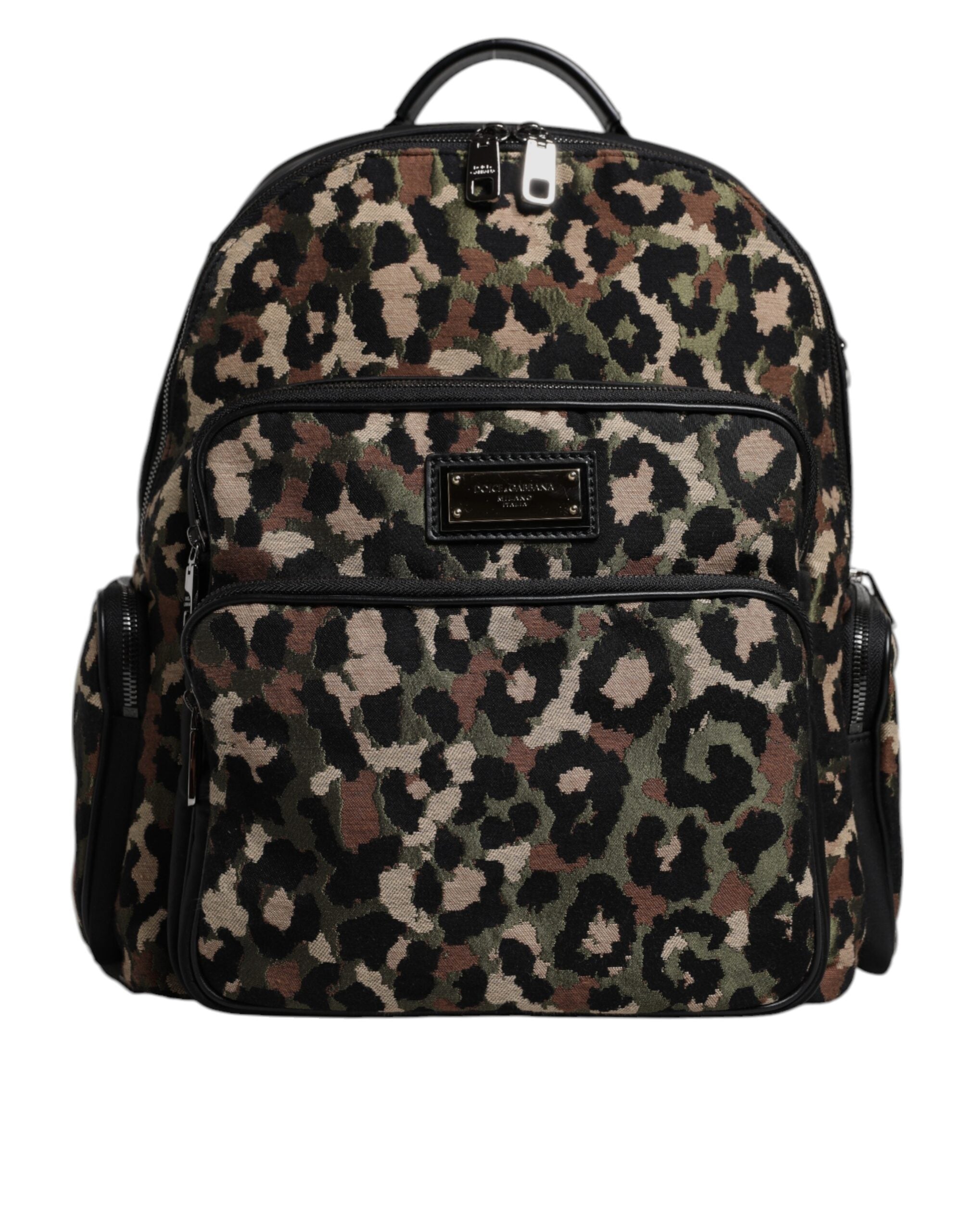 Dolce &amp; Gabbana Mehrfarbiger Rucksack mit DG-Logo-Plakette und Leopardenmuster für Männer