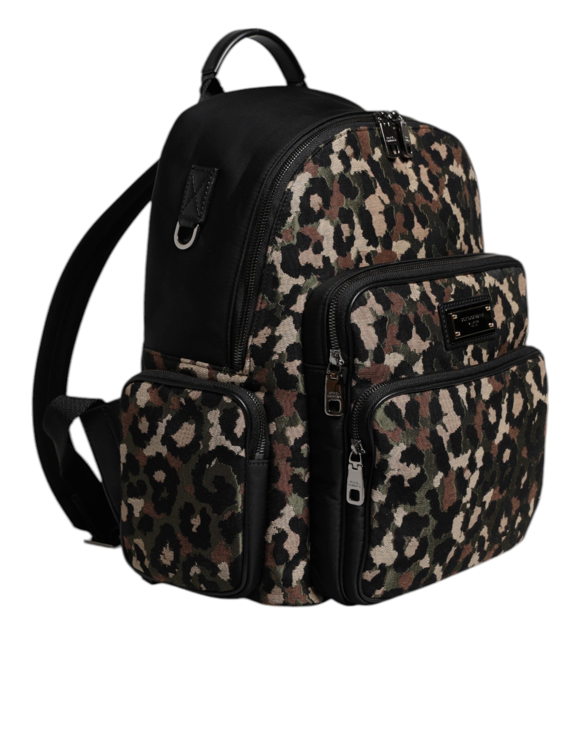 Dolce &amp; Gabbana Mehrfarbiger Rucksack mit DG-Logo-Plakette und Leopardenmuster für Männer