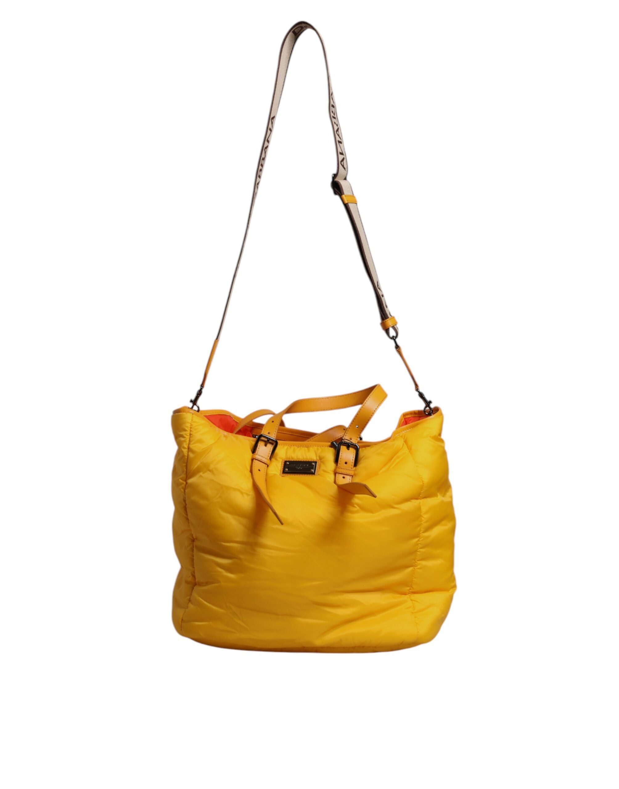 Dolce &amp; Gabbana – Gelb-orangefarbene Reisetasche aus Nylon mit Logo-Plakette