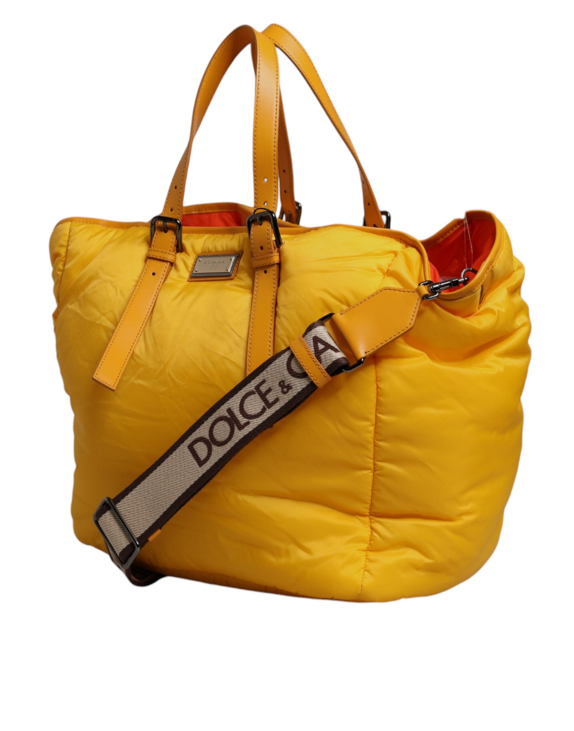 Dolce &amp; Gabbana – Gelb-orangefarbene Reisetasche aus Nylon mit Logo-Plakette