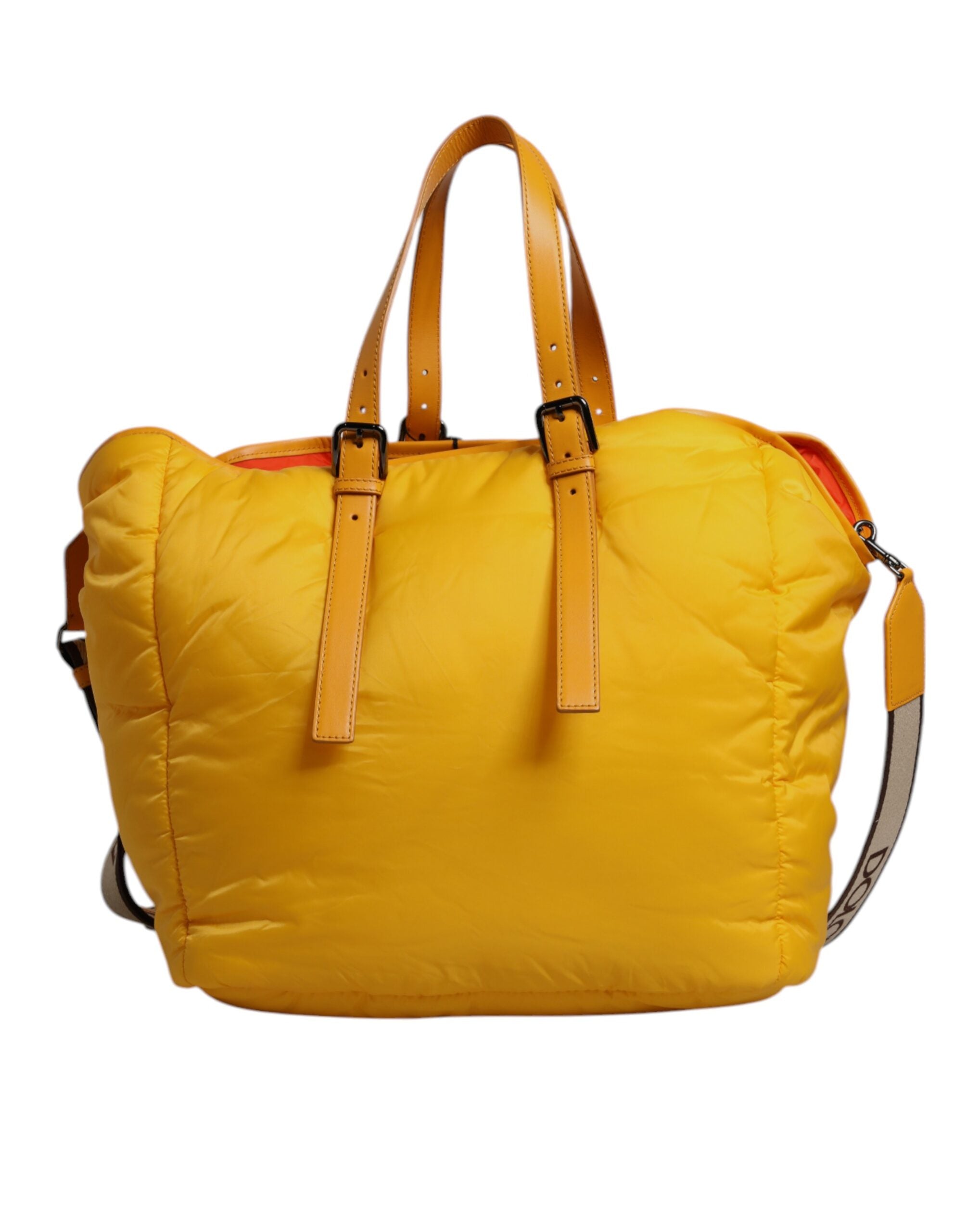 Dolce &amp; Gabbana – Gelb-orangefarbene Reisetasche aus Nylon mit Logo-Plakette