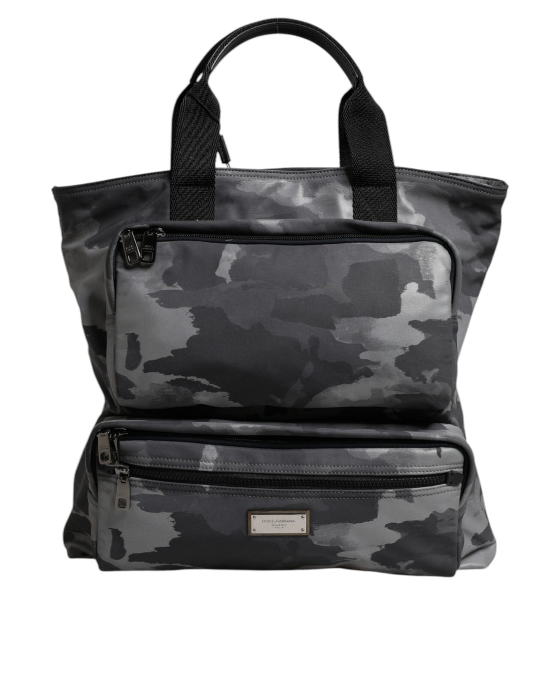 Dolce &amp; Gabbana – Tragetasche aus Baumwolle mit mehreren Fächern in Grau mit Camouflage-Muster