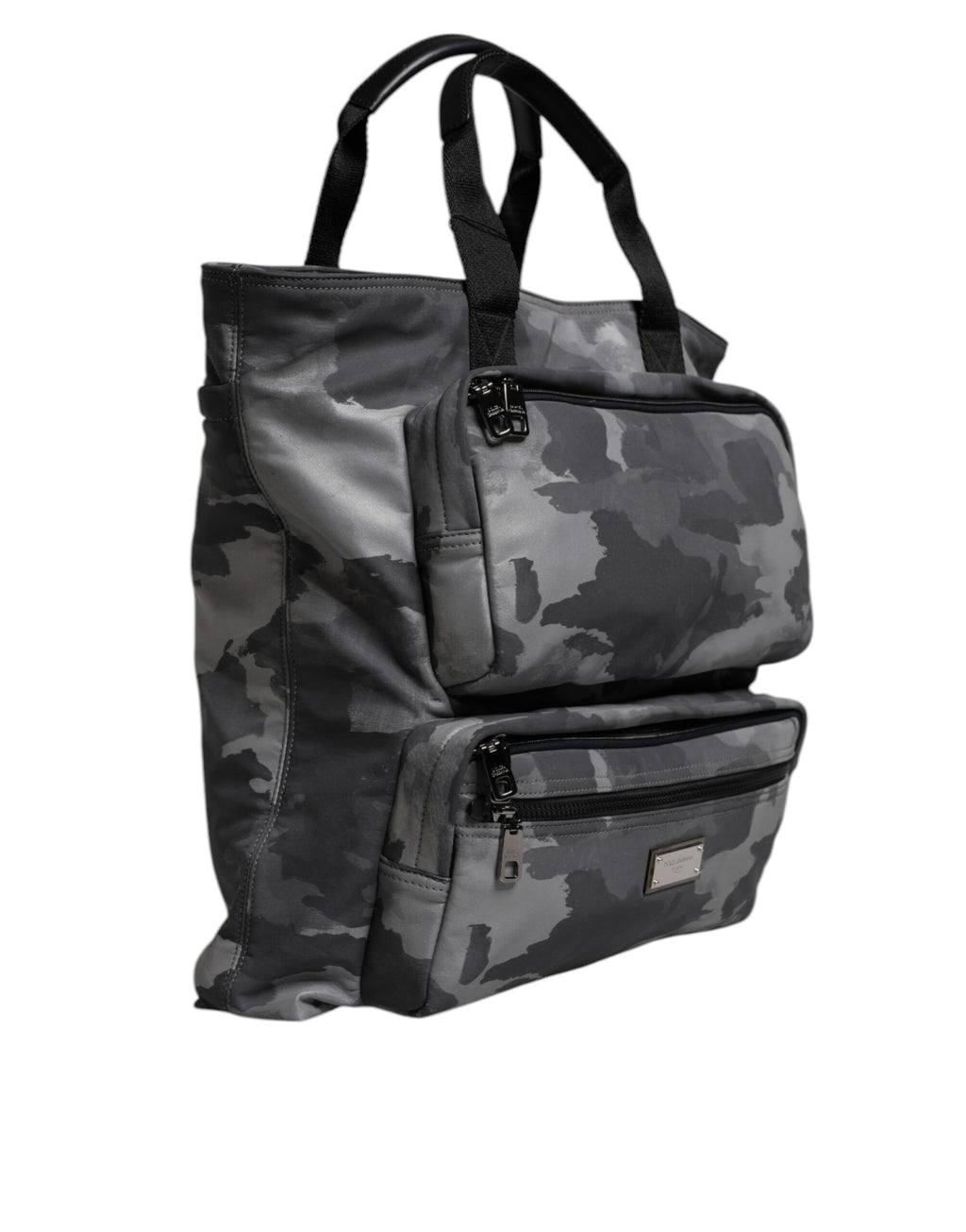 Dolce &amp; Gabbana – Tragetasche aus Baumwolle mit mehreren Fächern in Grau mit Camouflage-Muster