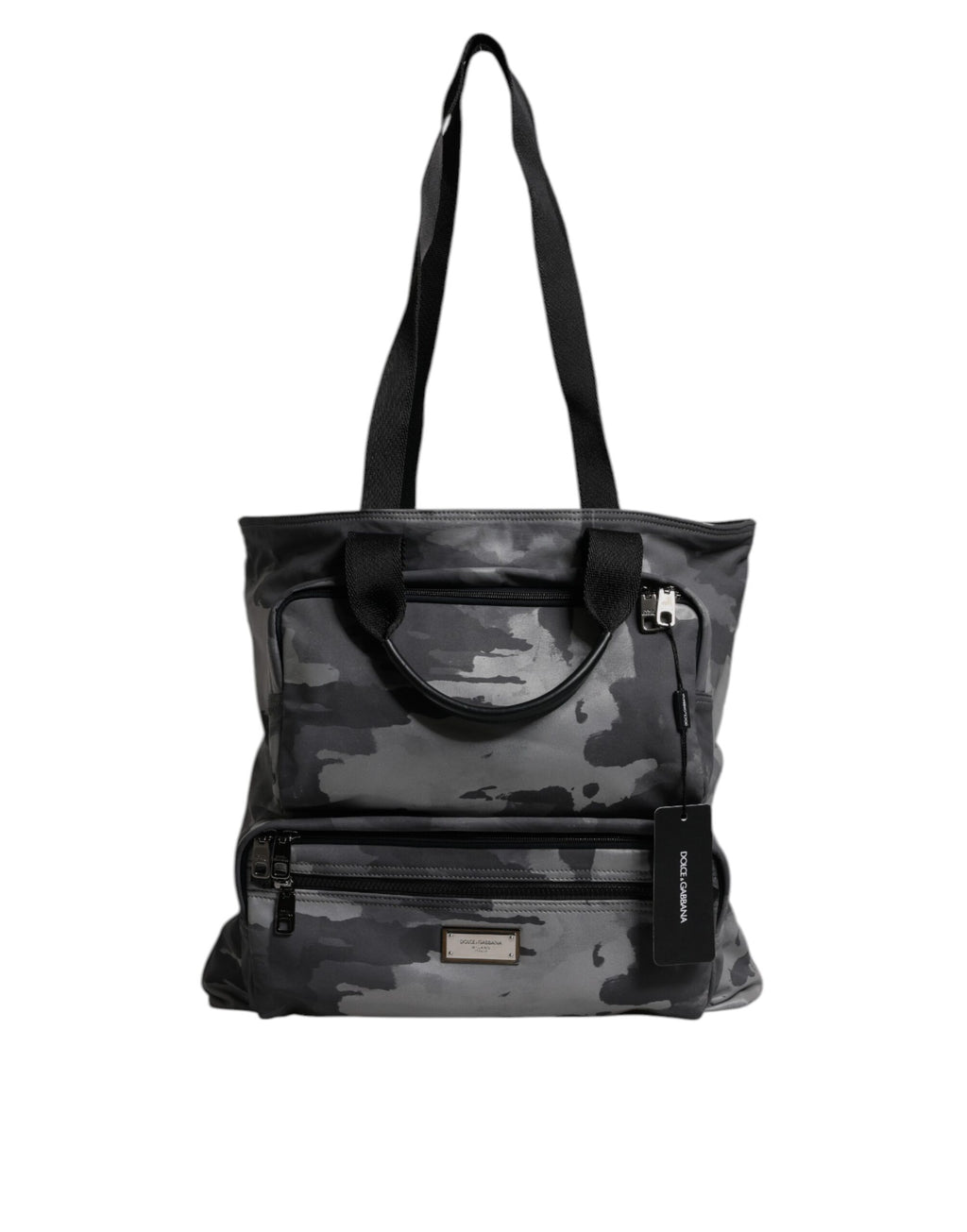 Dolce &amp; Gabbana – Tragetasche aus Baumwolle mit mehreren Fächern in Grau mit Camouflage-Muster