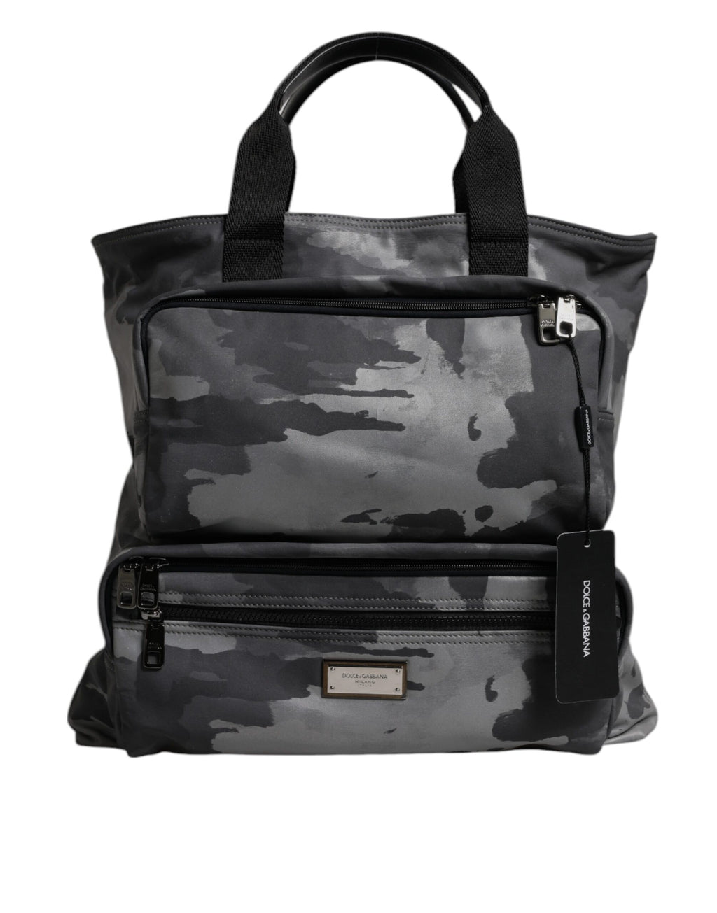 Dolce &amp; Gabbana – Tragetasche aus Baumwolle mit mehreren Fächern in Grau mit Camouflage-Muster