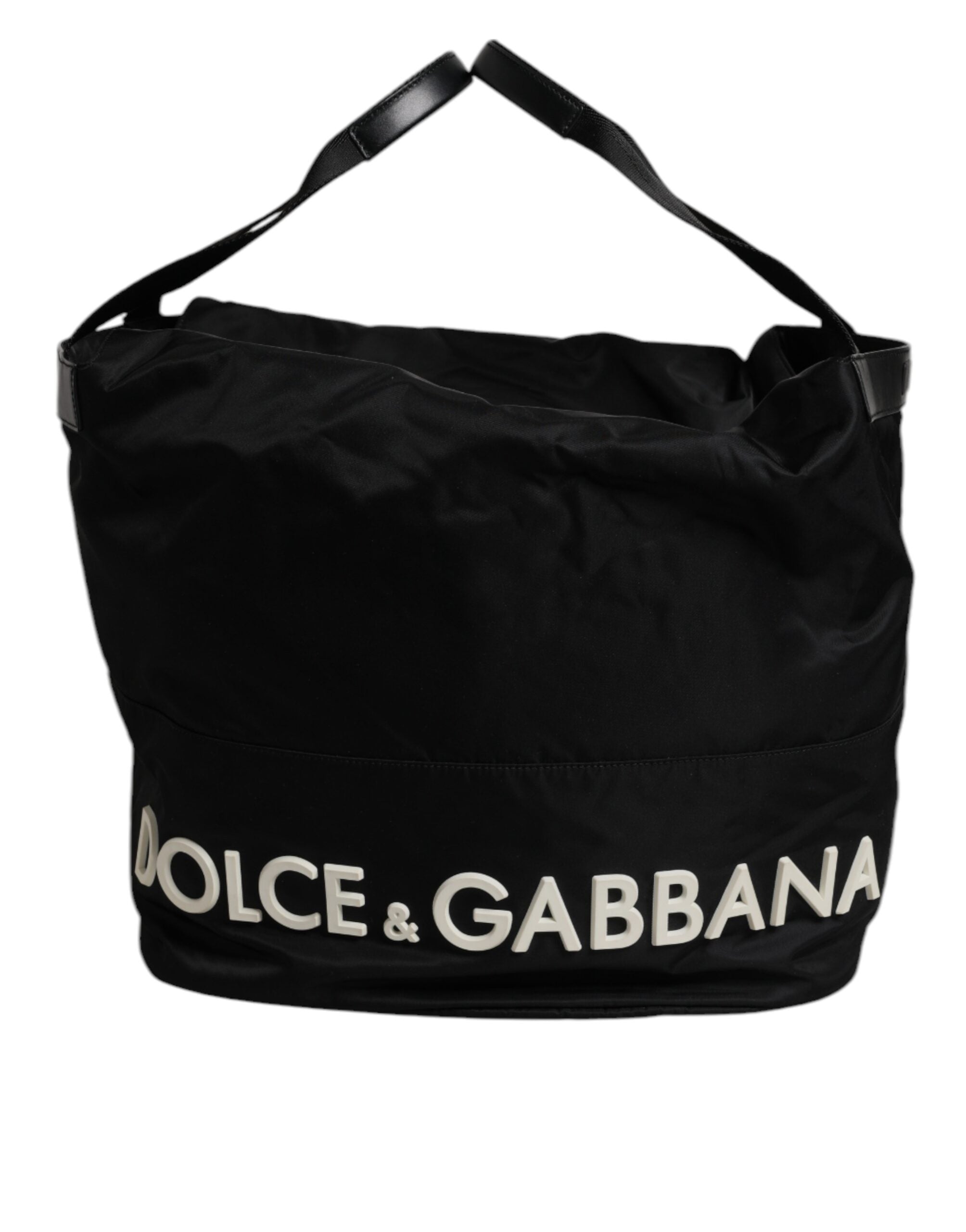 Dolce &amp; Gabbana – Schultertasche aus schwarzem Nylon mit weißem Logo