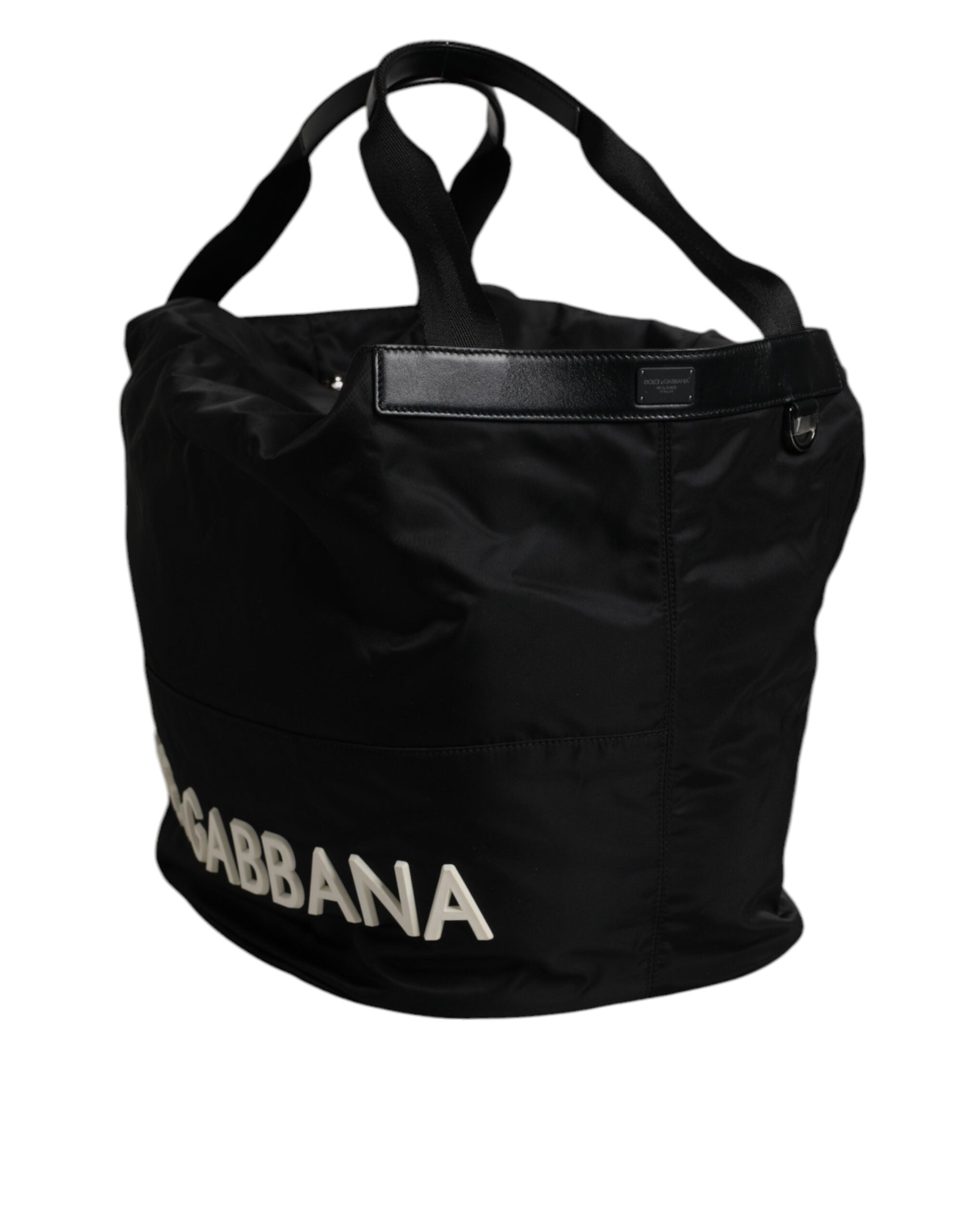 Dolce &amp; Gabbana – Schultertasche aus schwarzem Nylon mit weißem Logo