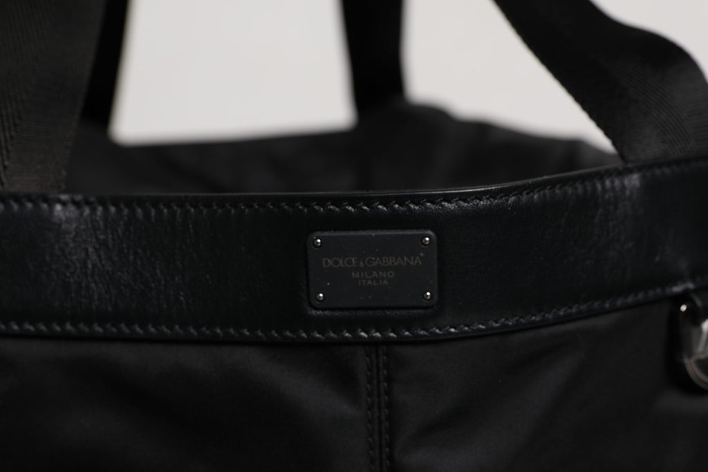 Dolce &amp; Gabbana – Schultertasche aus schwarzem Nylon mit weißem Logo