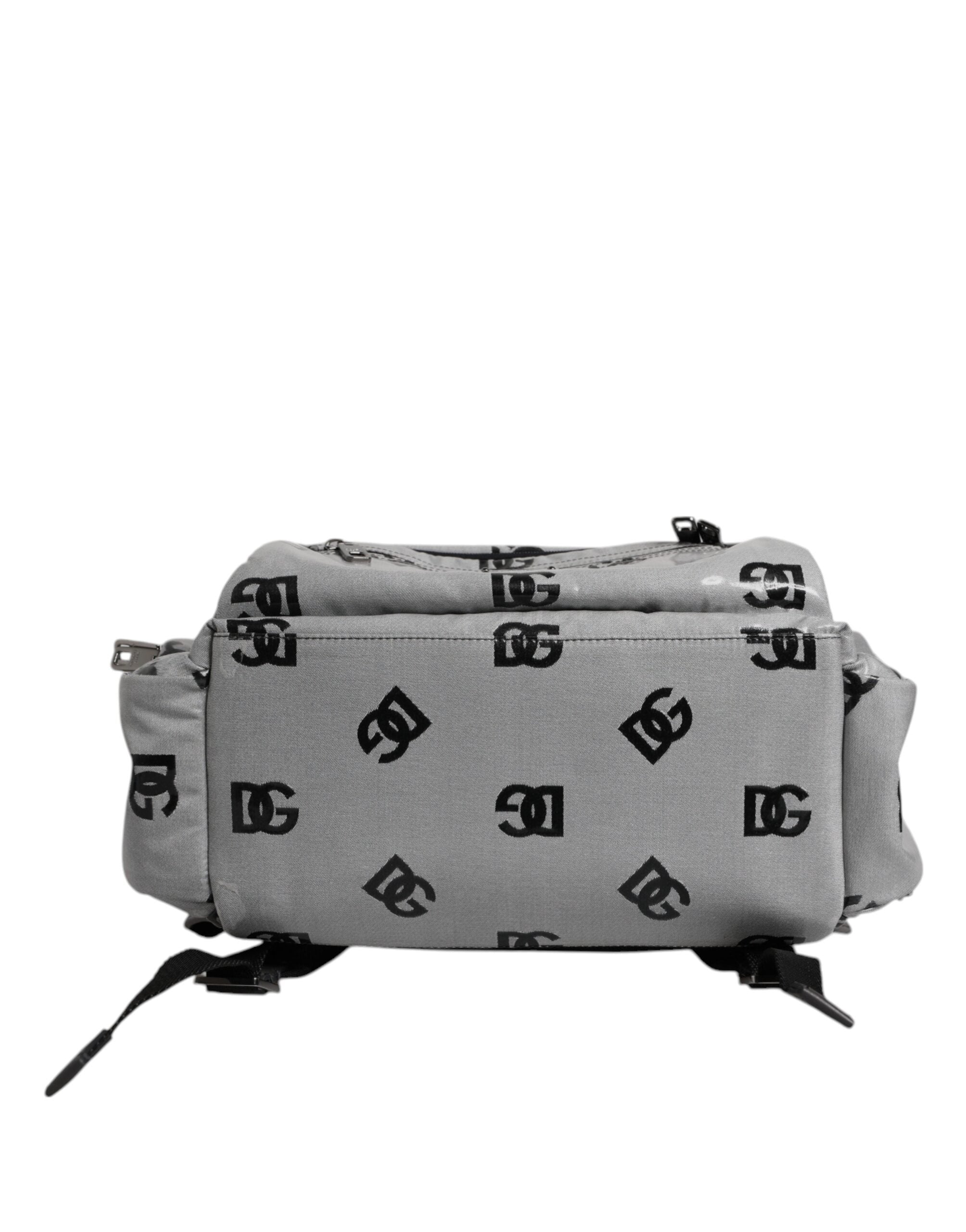 Dolce &amp; Gabbana Polyester Grau Schwarz DG Logo Plakette Rucksack Tasche