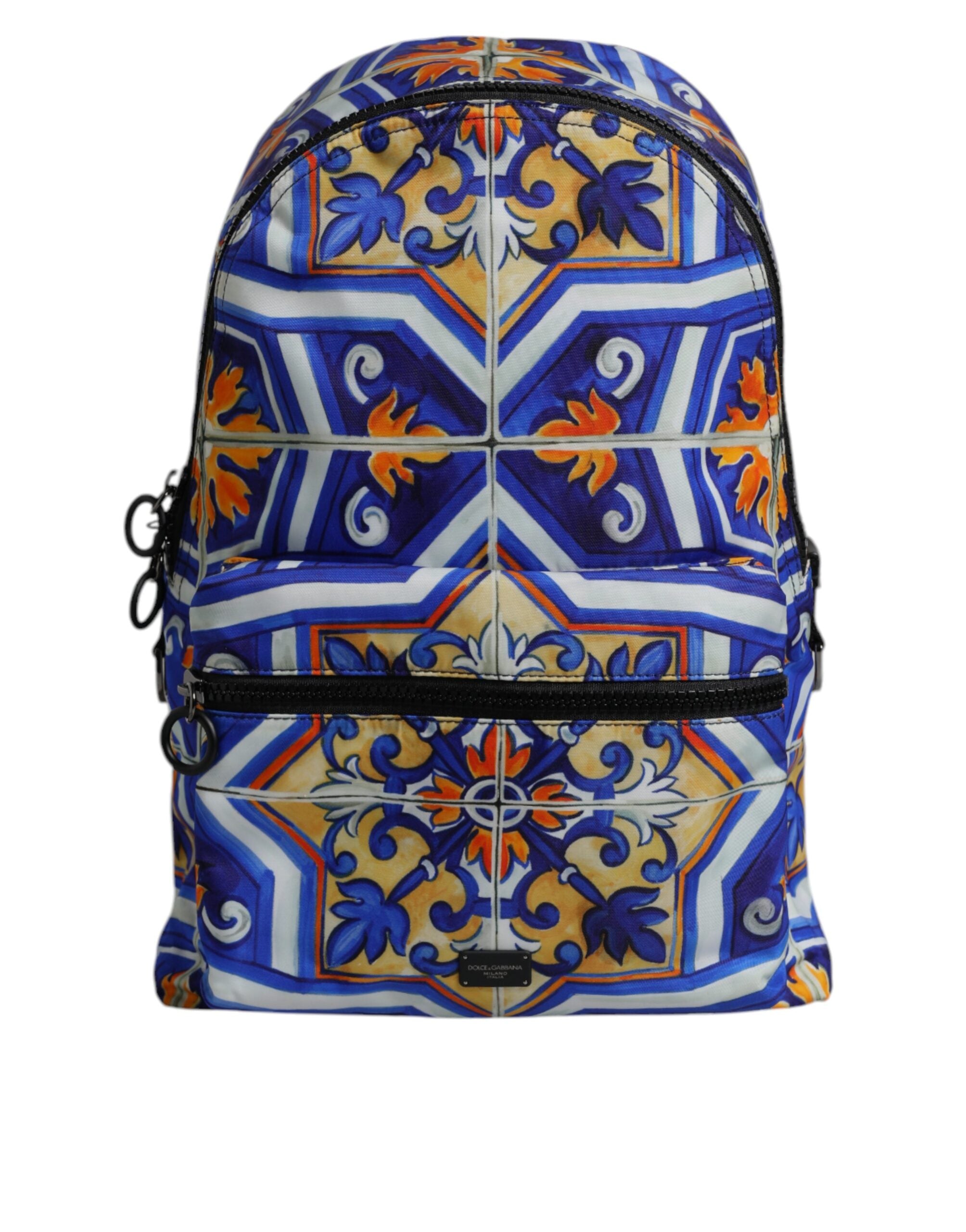 Dolce &amp; Gabbana Reiserucksack aus Nylon mit mehrfarbigem Majolika-Print