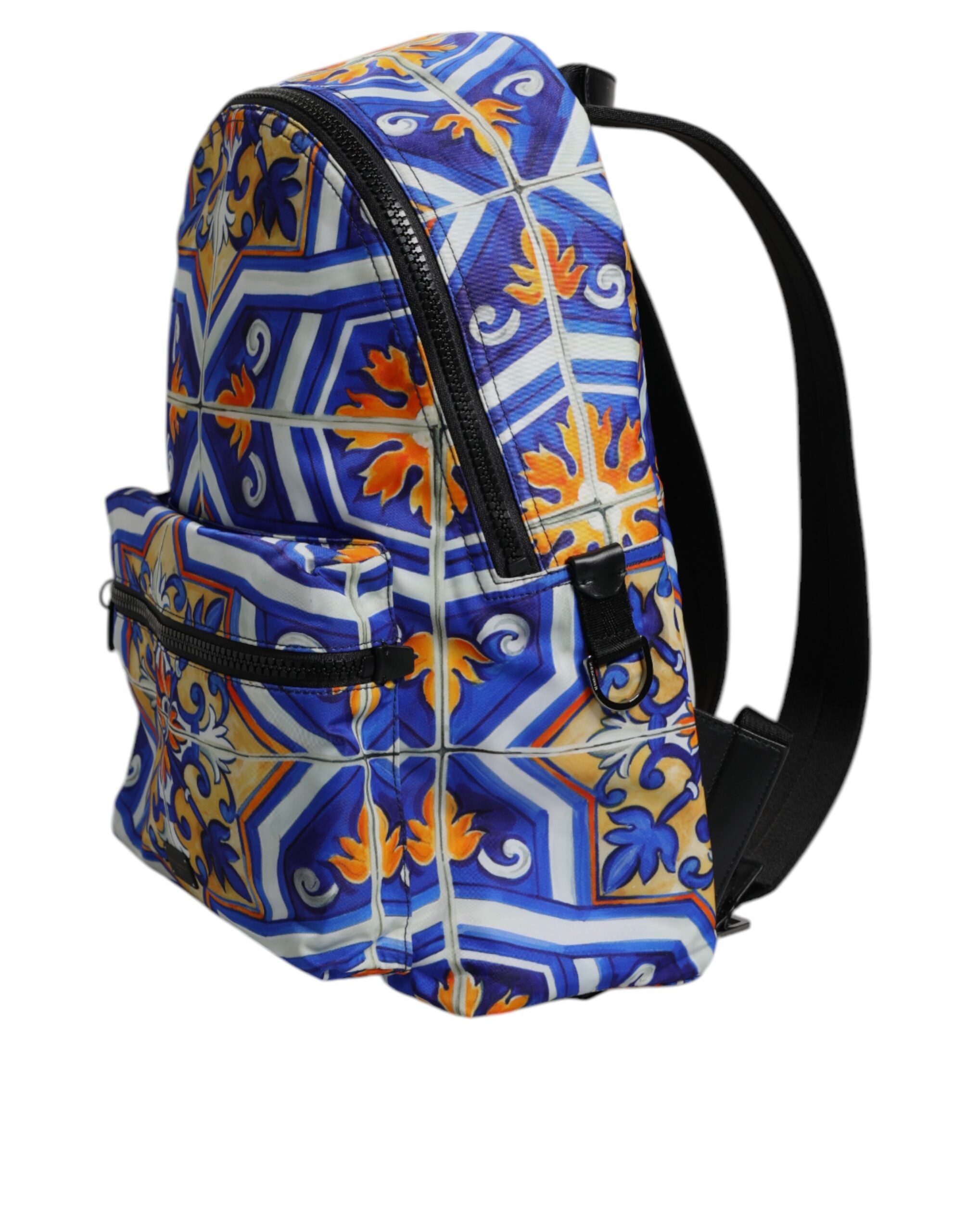 Dolce &amp; Gabbana Reiserucksack aus Nylon mit mehrfarbigem Majolika-Print