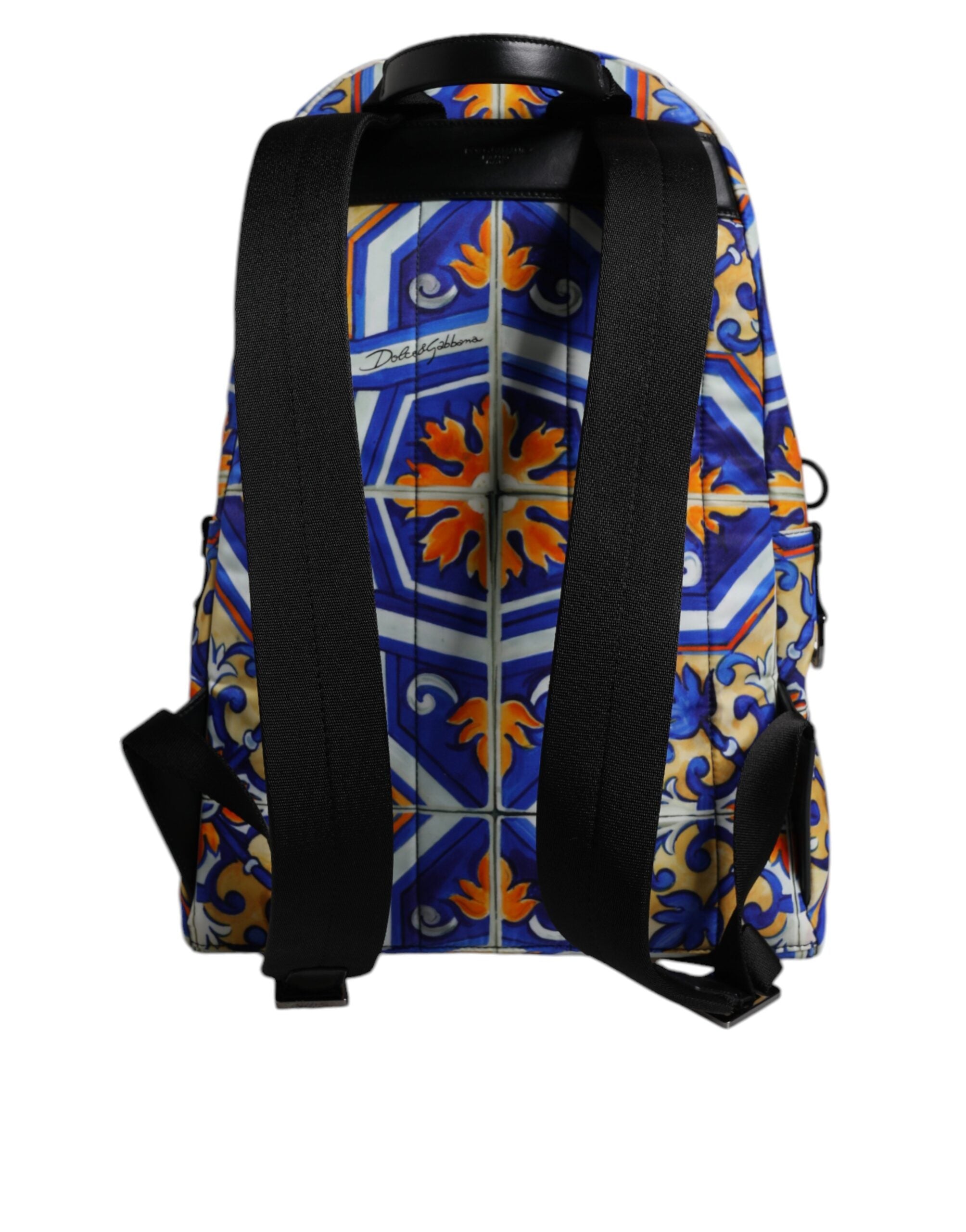 Dolce &amp; Gabbana Reiserucksack aus Nylon mit mehrfarbigem Majolika-Print