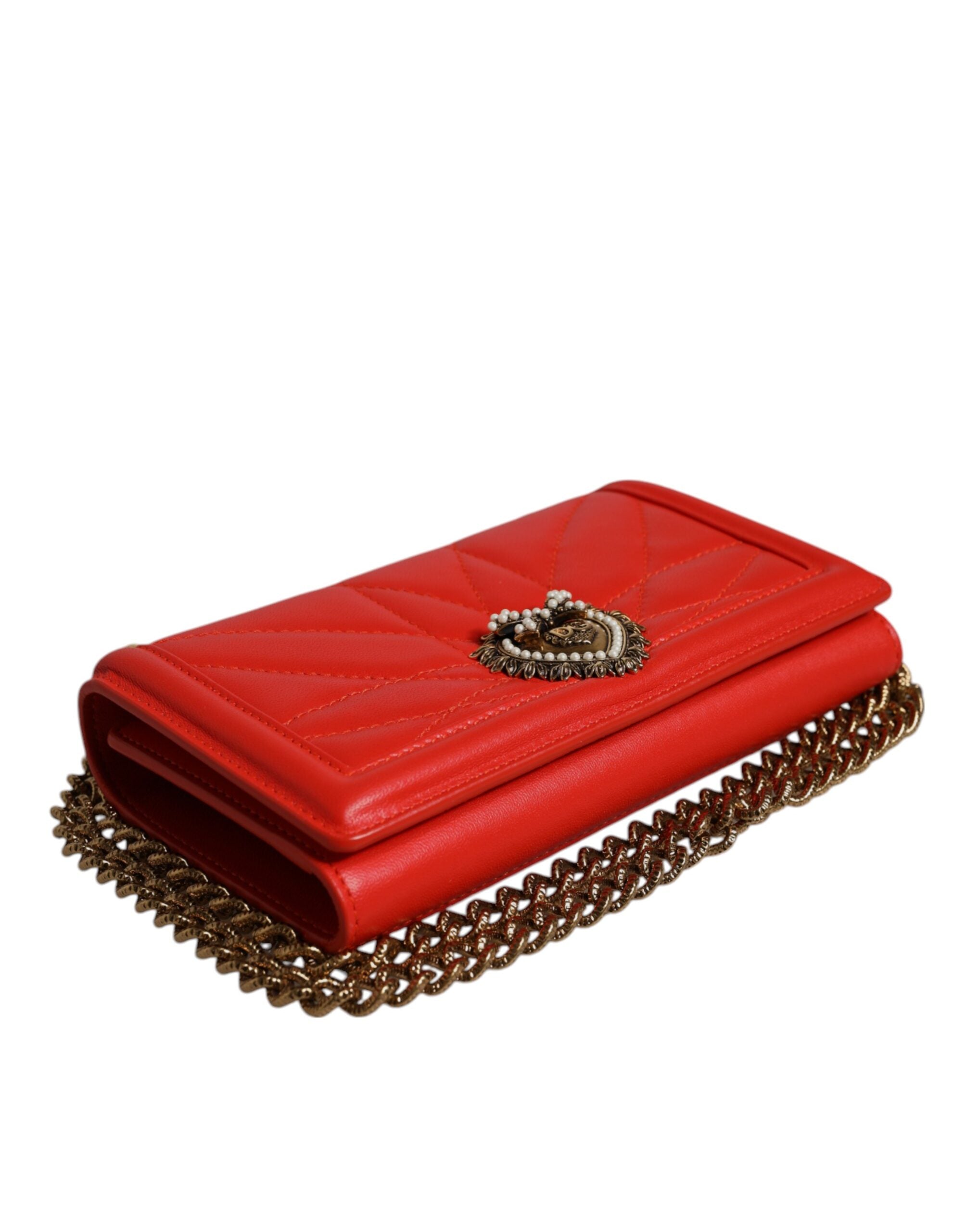 Dolce &amp; Gabbana – Devotion – Gesteppte Umhängetasche mit Handyhülle und Kette in Rot