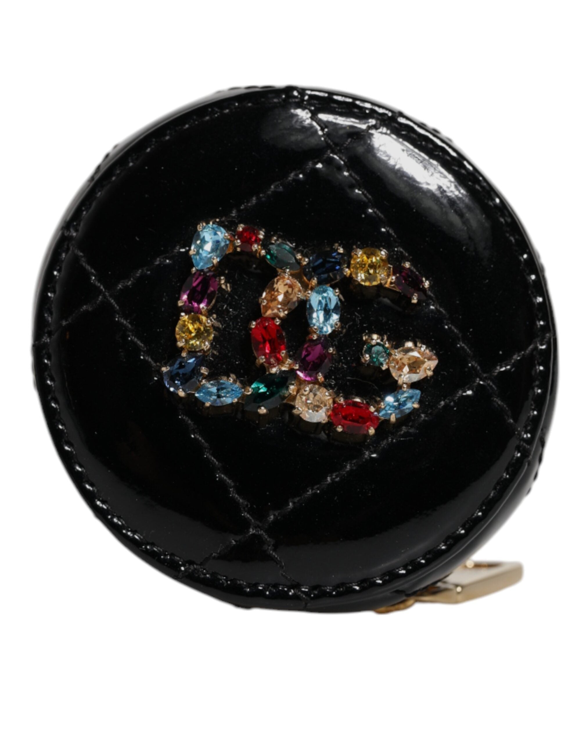 Dolce &amp; Gabbana – Runde Geldbörse aus Lammleder mit DG-Kristallen in Schwarz