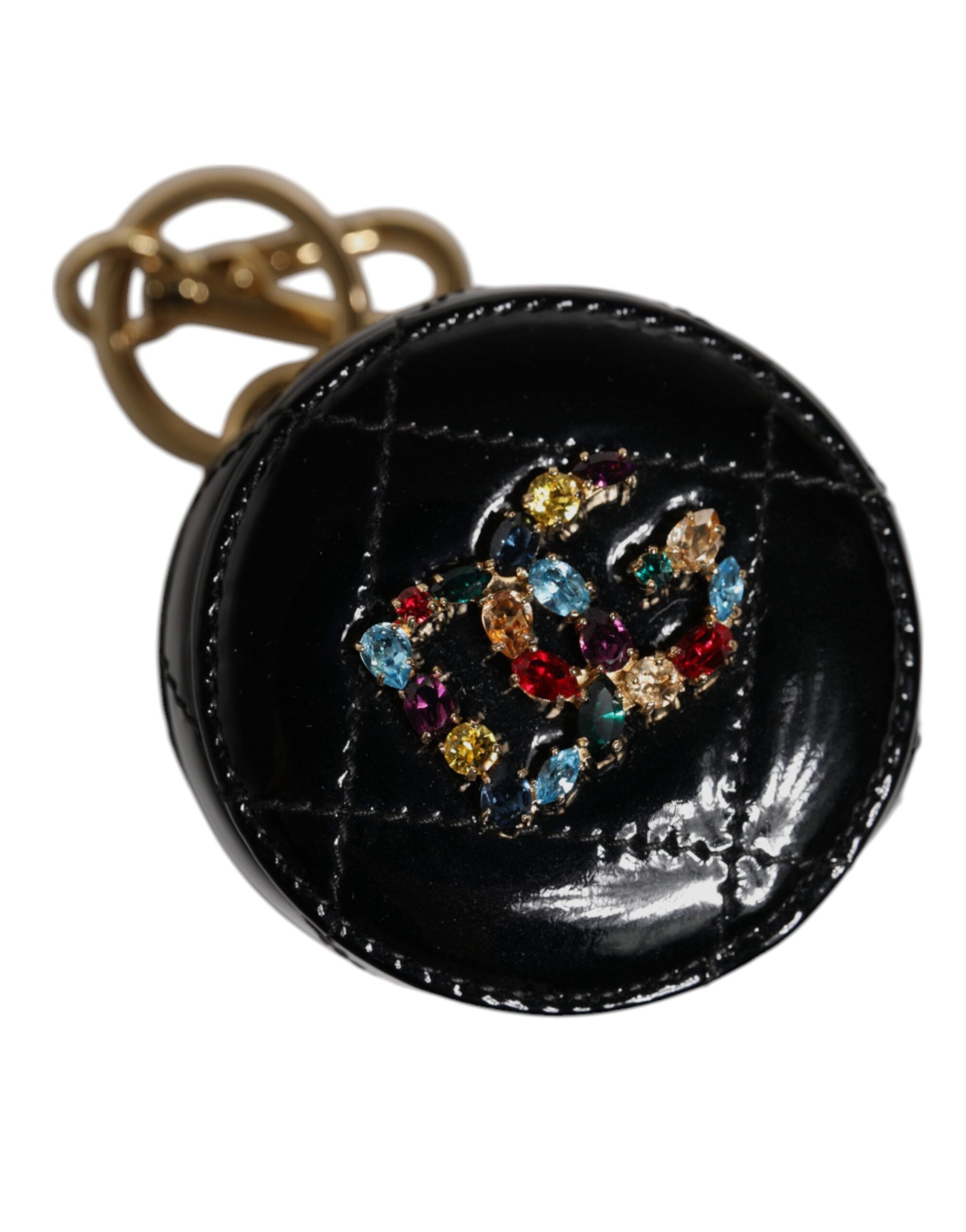 Dolce &amp; Gabbana – Runde Geldbörse aus Lammleder mit DG-Kristallen in Schwarz