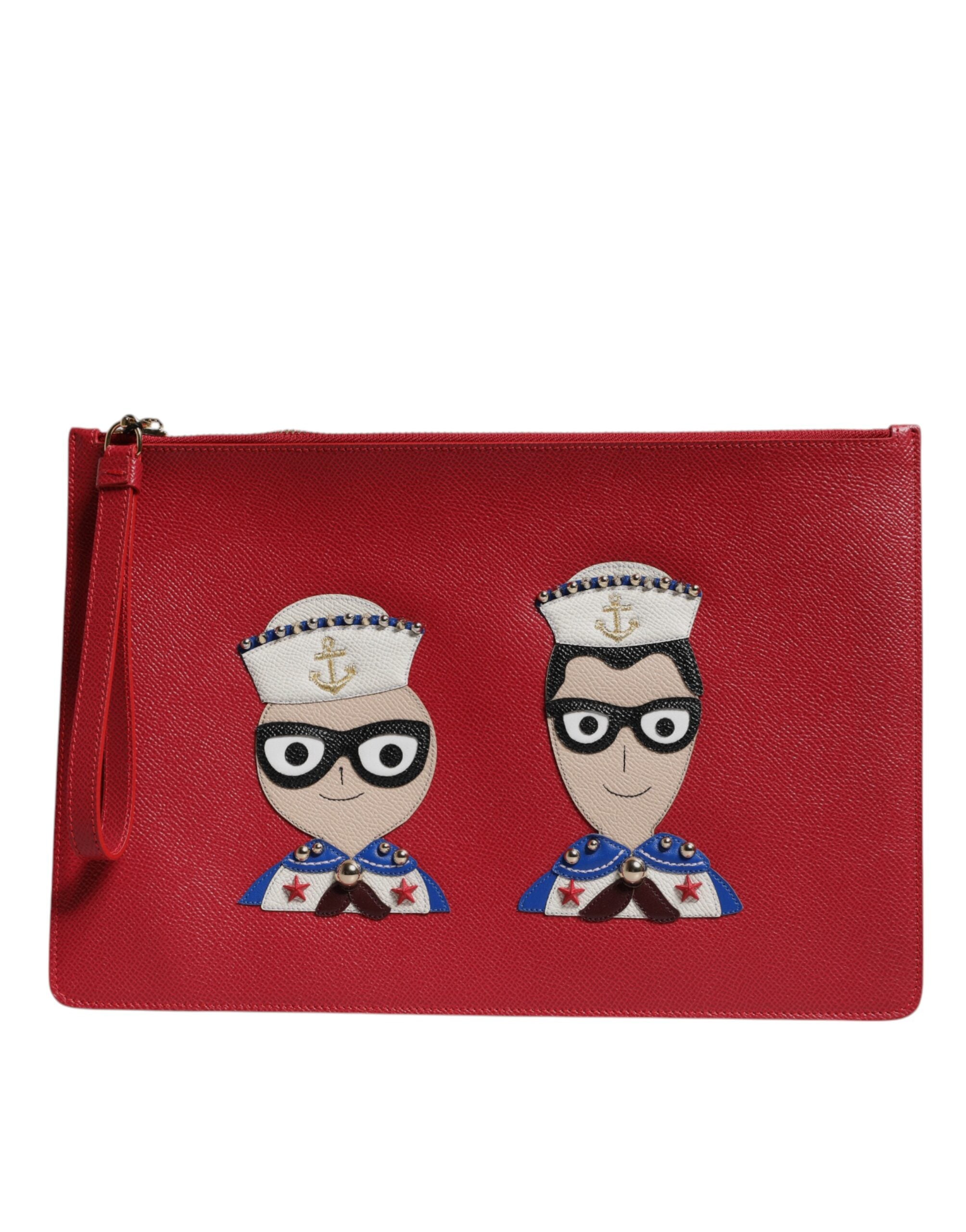 Dolce &amp; Gabbana Rote #DGFamily verzierte Leder-Clutch