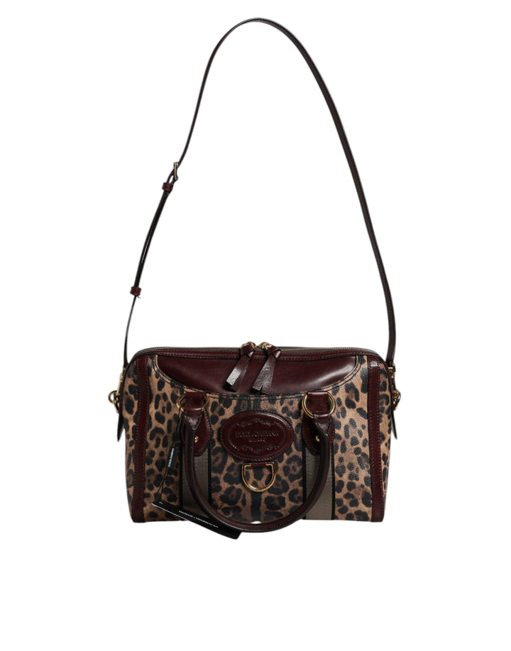 Dolce &amp; Gabbana – Reisetasche aus braunem Leder mit Leopardenmuster und Schultergurt