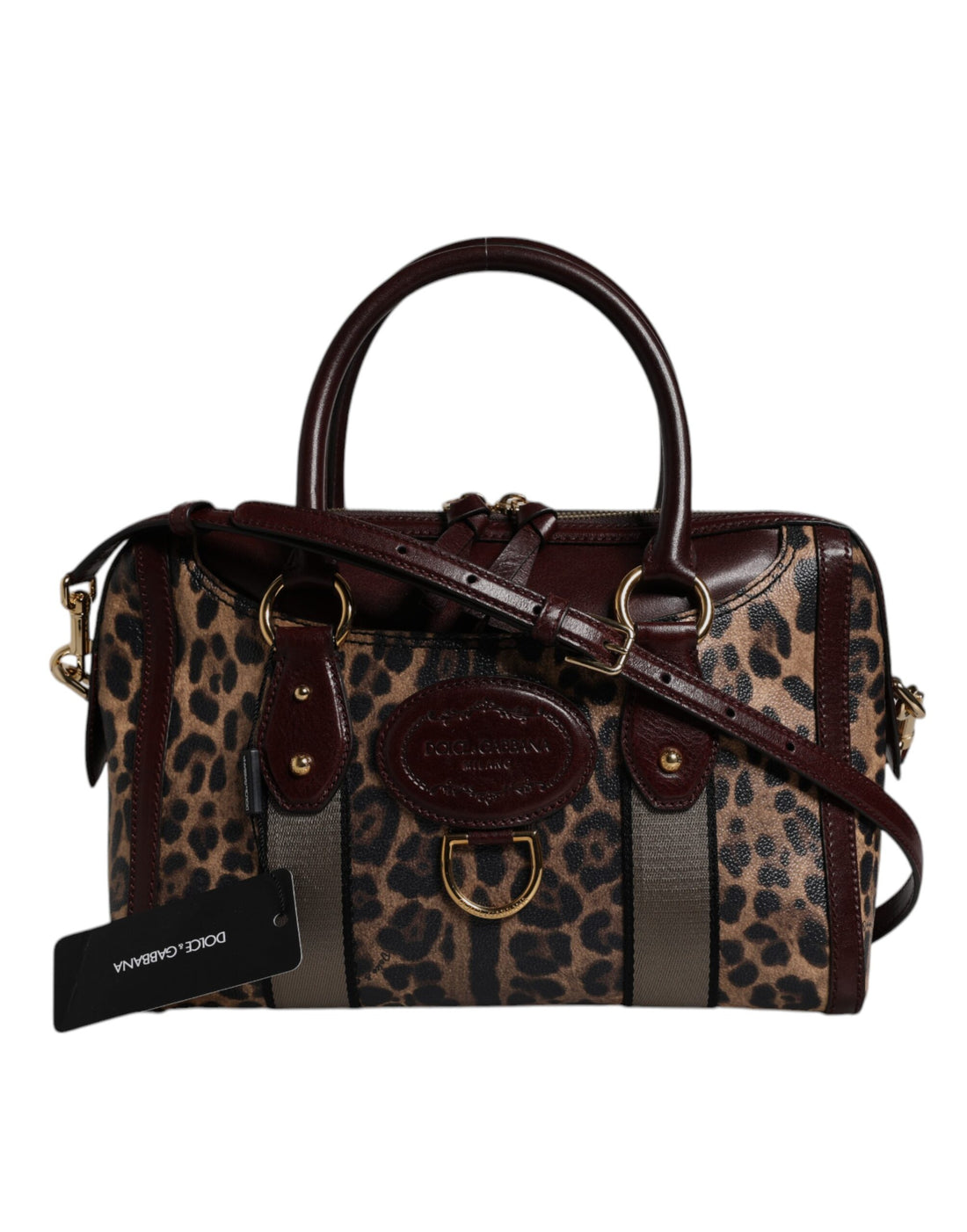 Dolce &amp; Gabbana – Reisetasche aus braunem Leder mit Leopardenmuster und Schultergurt