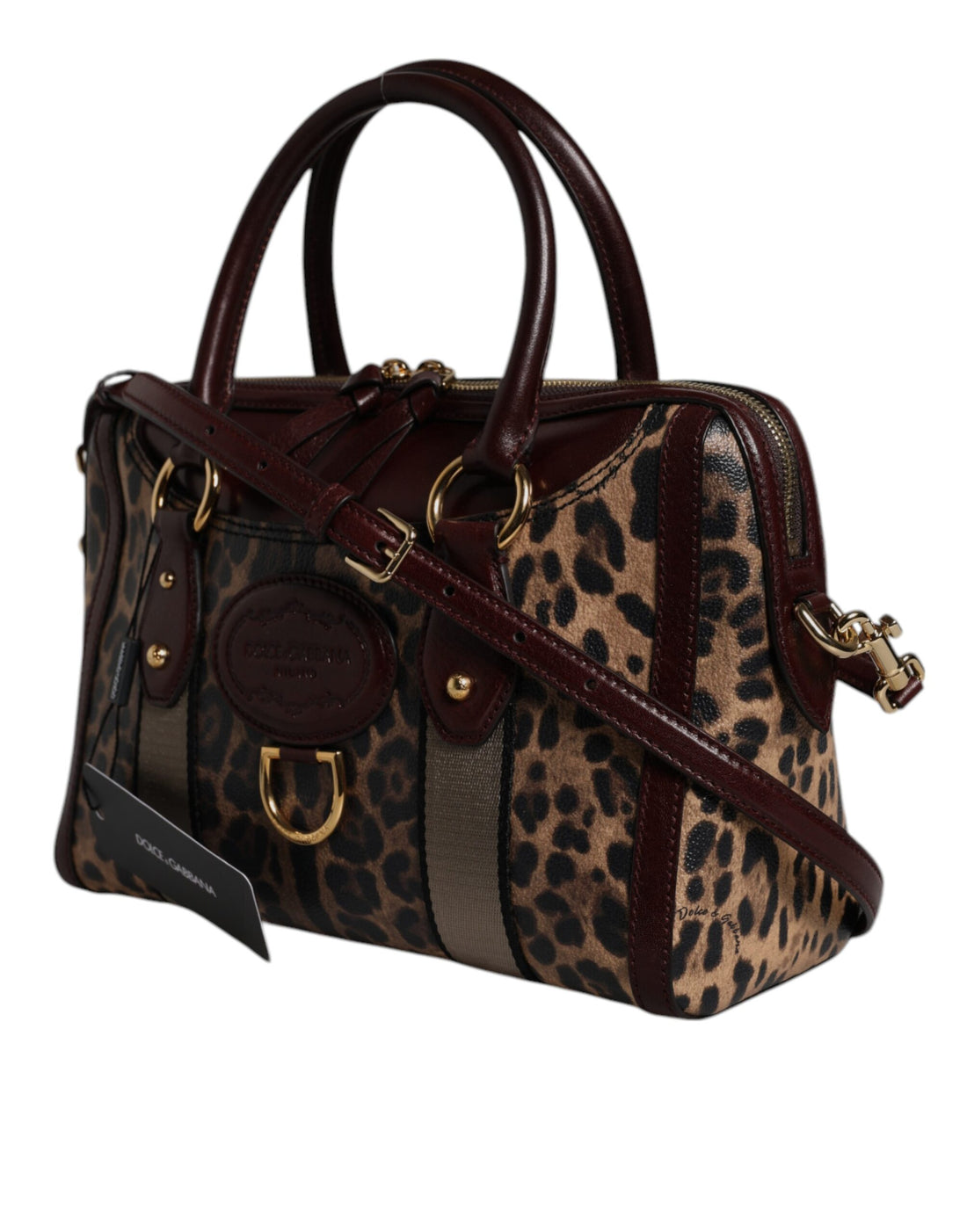 Dolce &amp; Gabbana – Reisetasche aus braunem Leder mit Leopardenmuster und Schultergurt