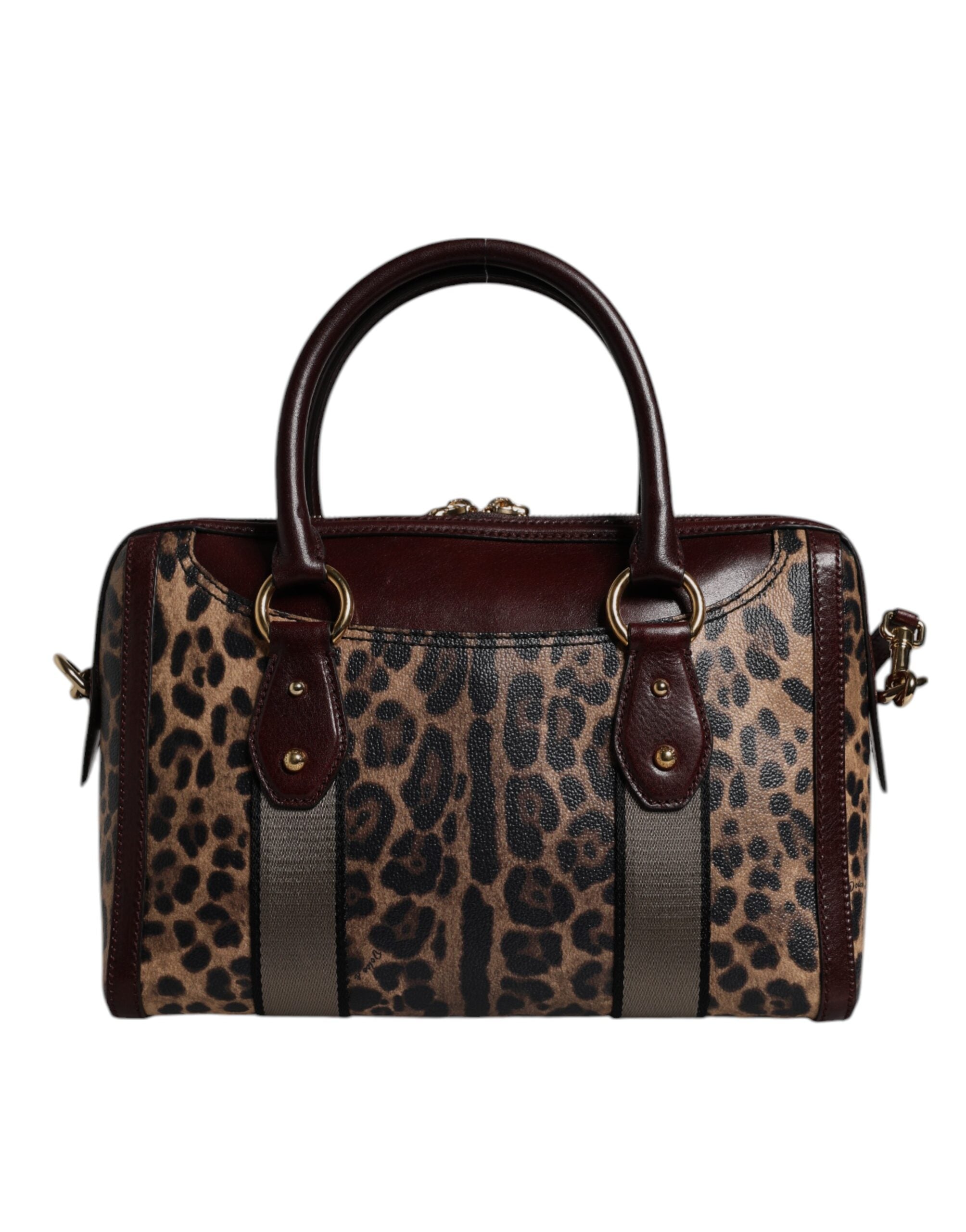 Dolce &amp; Gabbana – Reisetasche aus braunem Leder mit Leopardenmuster und Schultergurt
