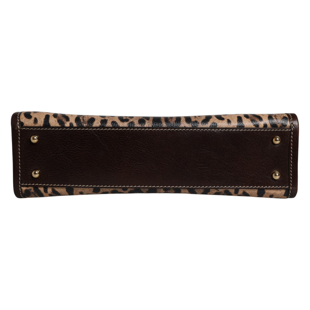 Dolce &amp; Gabbana – Tragetasche aus braunem Leder mit Leopardenmuster und Schulterriemen