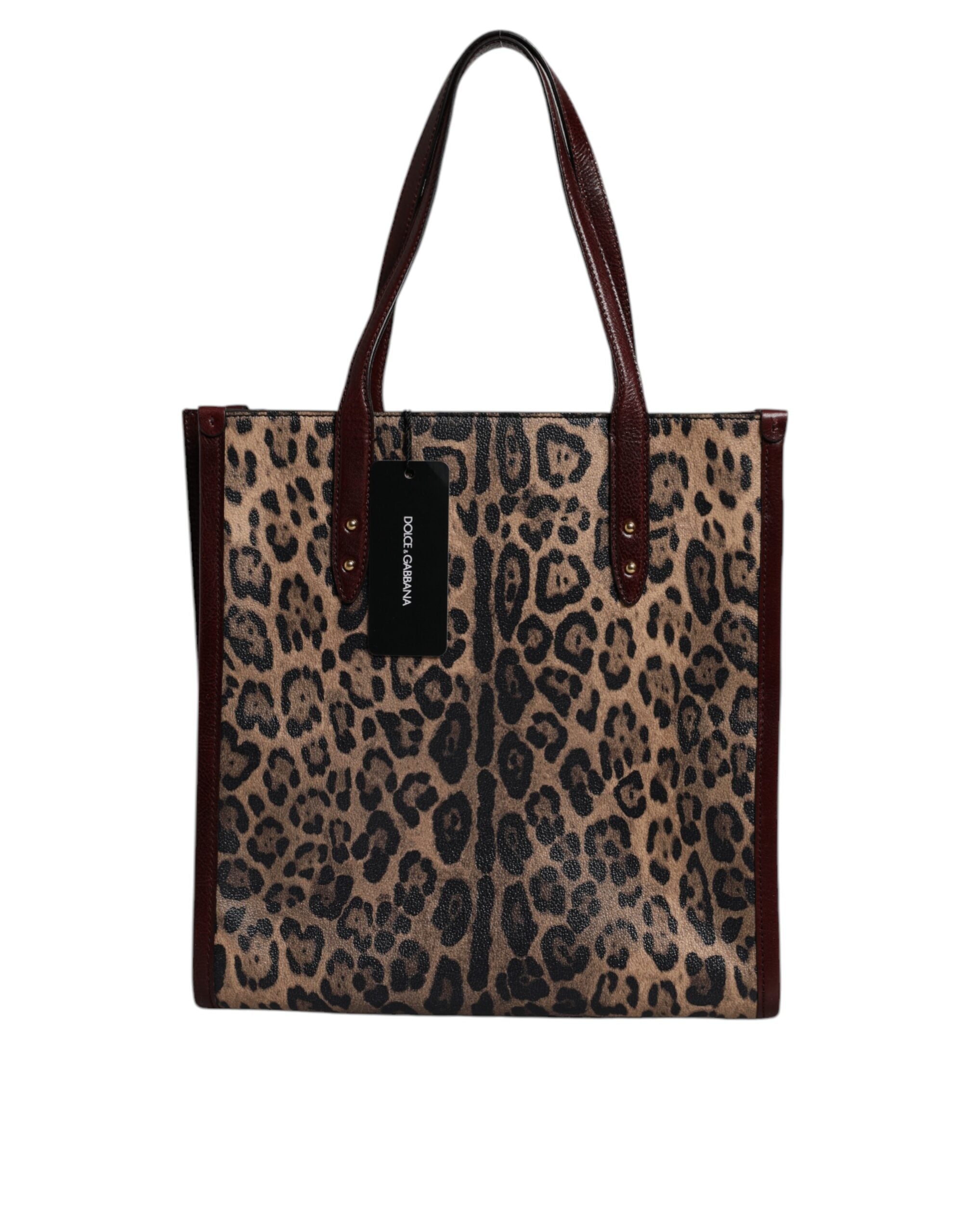 Dolce &amp; Gabbana – Tragetasche aus braunem Leder mit Leopardenmuster und Schulterriemen