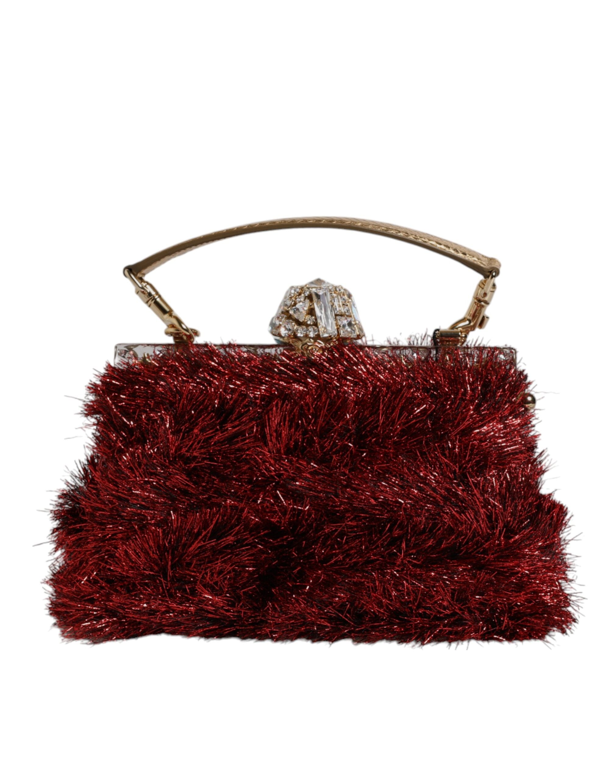 Dolce &amp; Gabbana – VANDA – Abend-Clutch mit rotgoldener Kette und Lametta-Kristallen