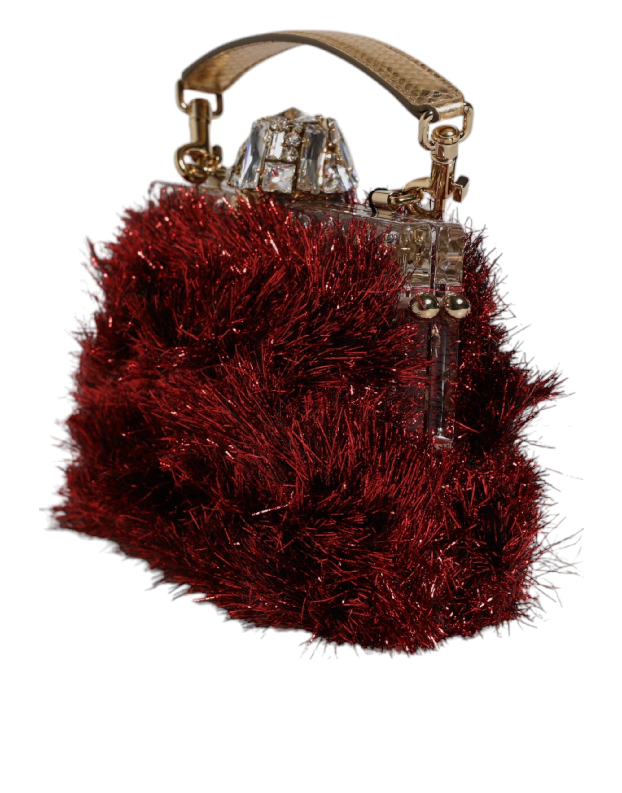 Dolce &amp; Gabbana – VANDA – Abend-Clutch mit rotgoldener Kette und Lametta-Kristallen