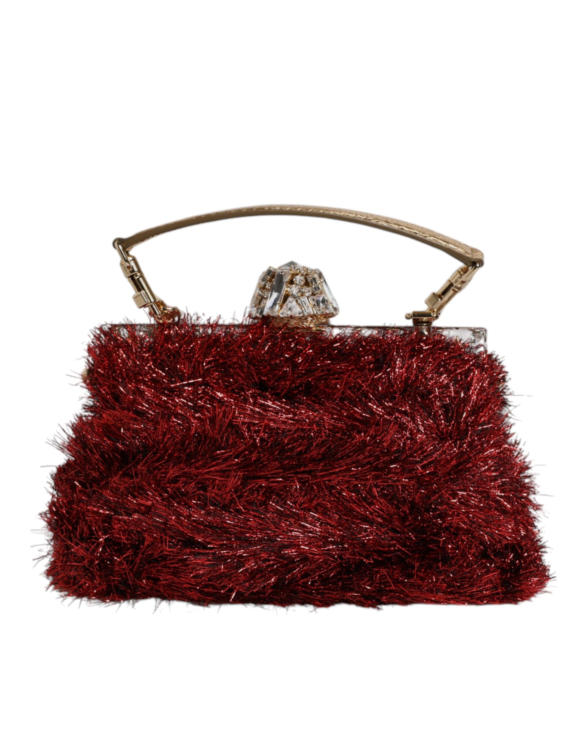 Dolce &amp; Gabbana – VANDA – Abend-Clutch mit rotgoldener Kette und Lametta-Kristallen
