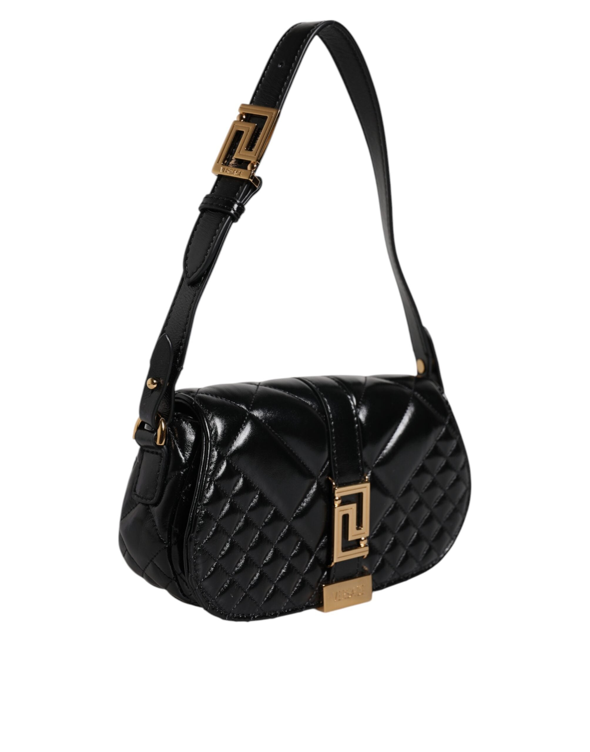 Versace – Gesteppte Schultertasche aus schwarzem Kalbsleder