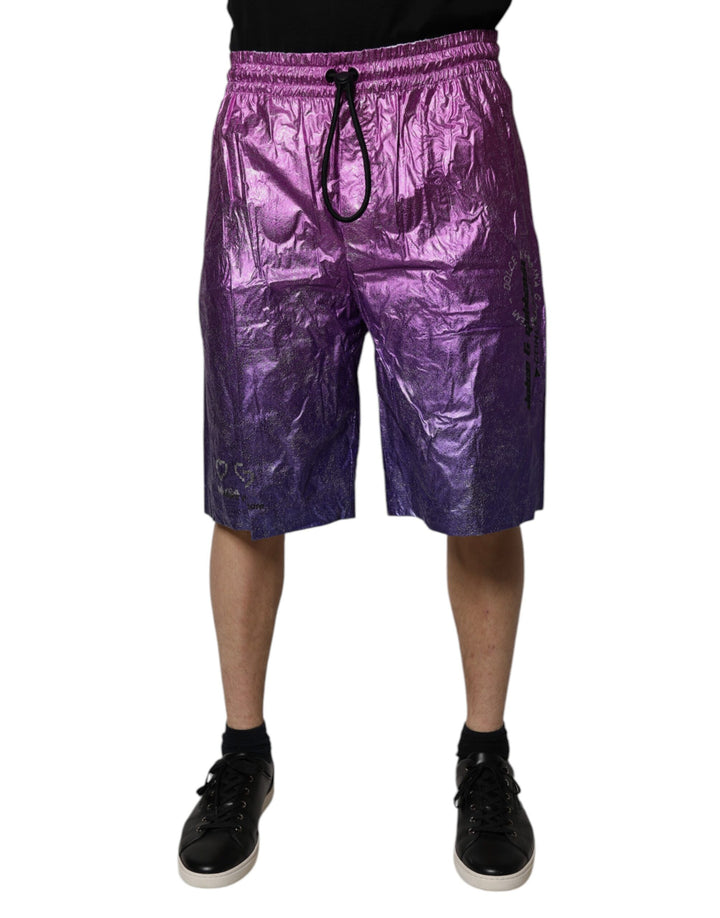 Dolce &amp; Gabbana – Zweifarbige Bermuda-Shorts in Metallic-Pink-Lila