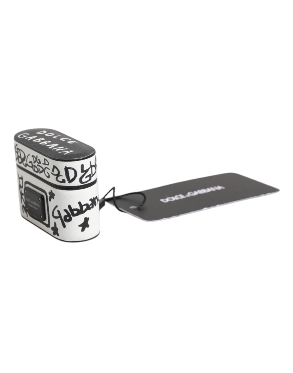 Dolce &amp; Gabbana – Airpods-Hülle aus schwarz-weißem Leder mit geprägtem Logo
