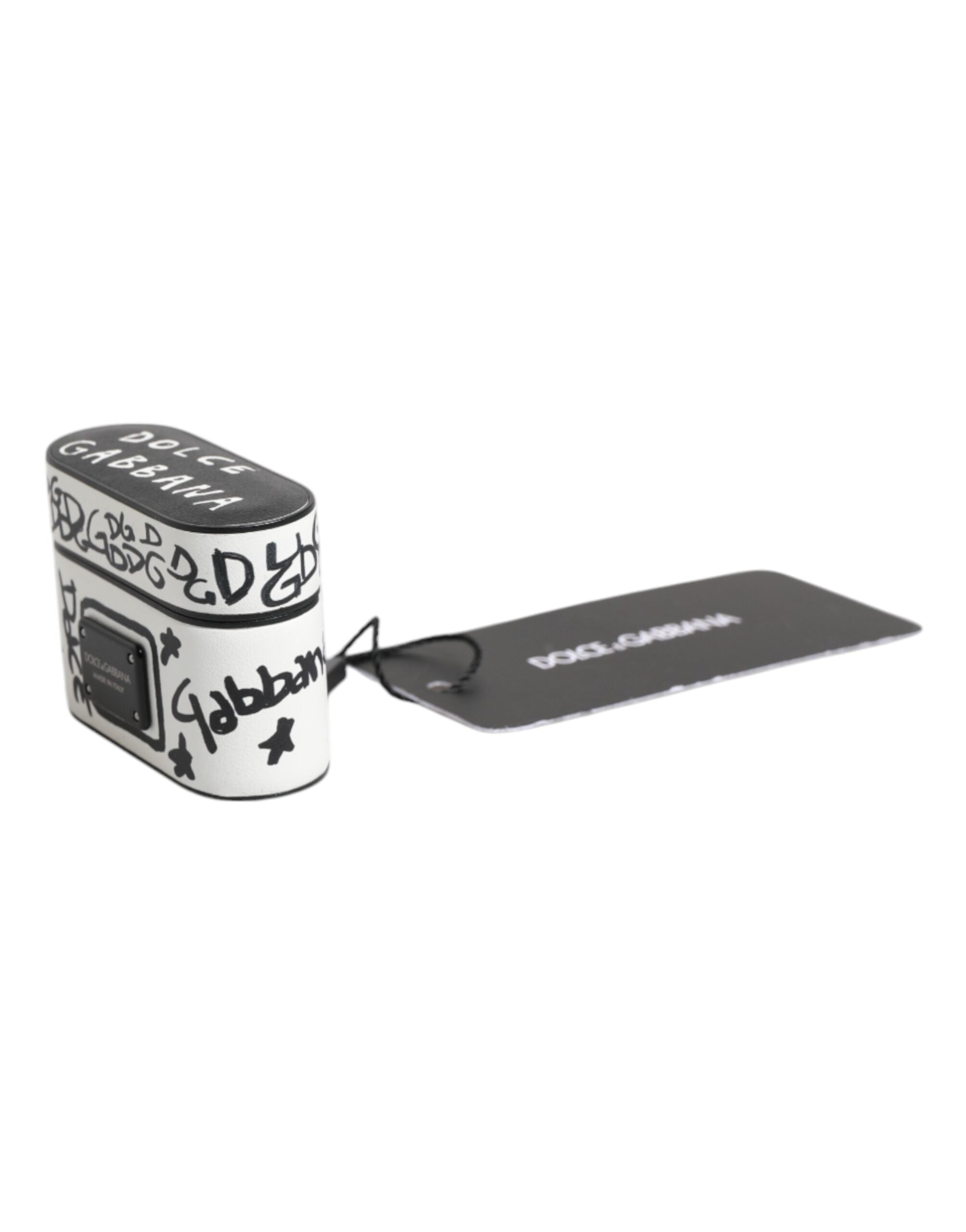 Dolce &amp; Gabbana – Airpods-Hülle aus schwarz-weißem Leder mit geprägtem Logo