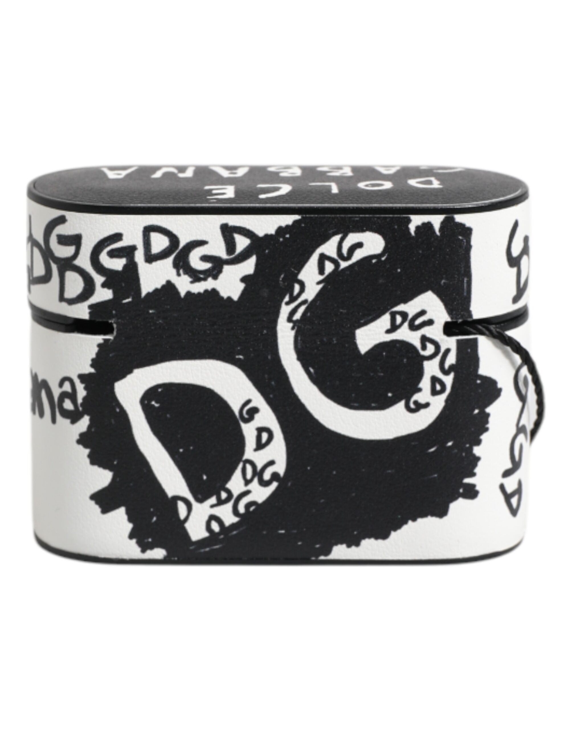 Dolce &amp; Gabbana – Airpods-Hülle aus schwarz-weißem Leder mit geprägtem Logo