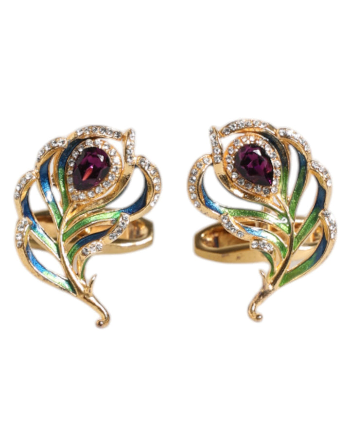 Dolce &amp; Gabbana Manschettenknopf aus 925er Sterlingsilber mit mehrfarbigen Pfauenfedern